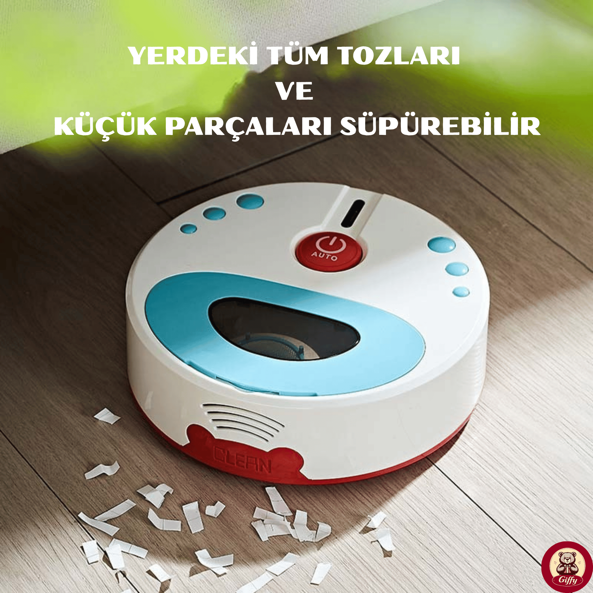 Oyuncak Pilli Robot Süpürge Sesli Ve Işıklı Gerçek Süpürme Özelliği Ve Farklı Yönlere Giden Robot