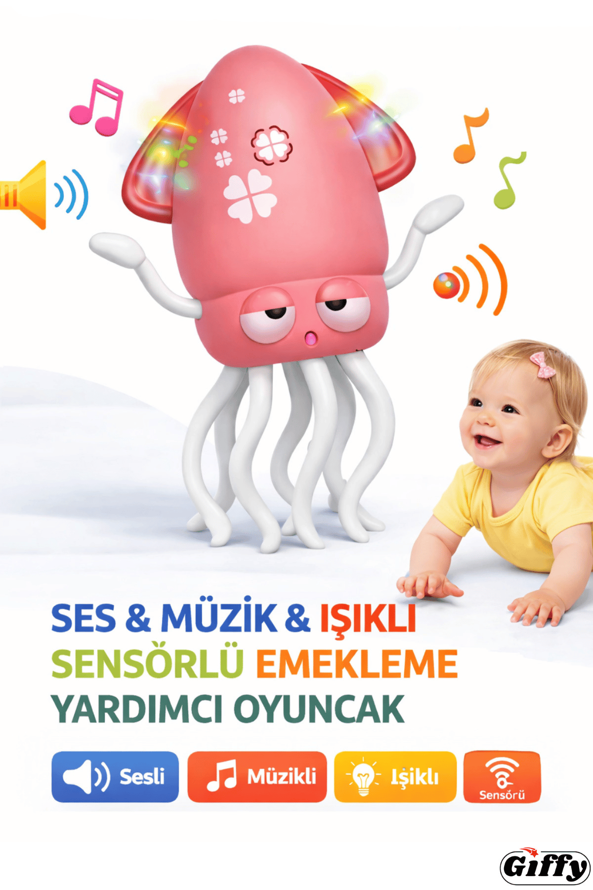 Oyuncak Sesli Işıklı Sensörlü Akıllı Emekleme Oyuncağı – Bebekler İçin Hareket Teşvik Edici Eğitici