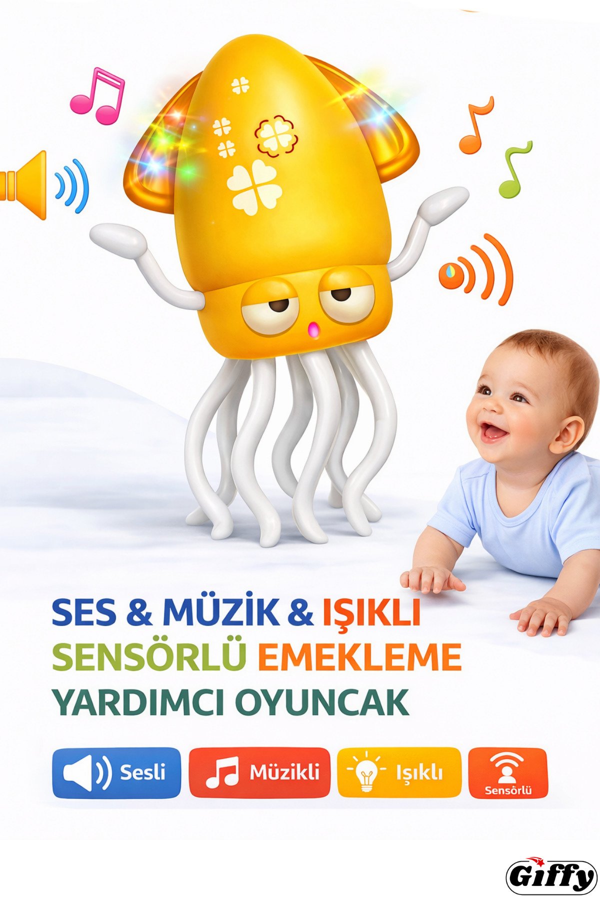 Oyuncak Sesli Işıklı Sensörlü Akıllı Emekleme Oyuncağı – Bebekler İçin Hareket Teşvik Edici Eğitici
