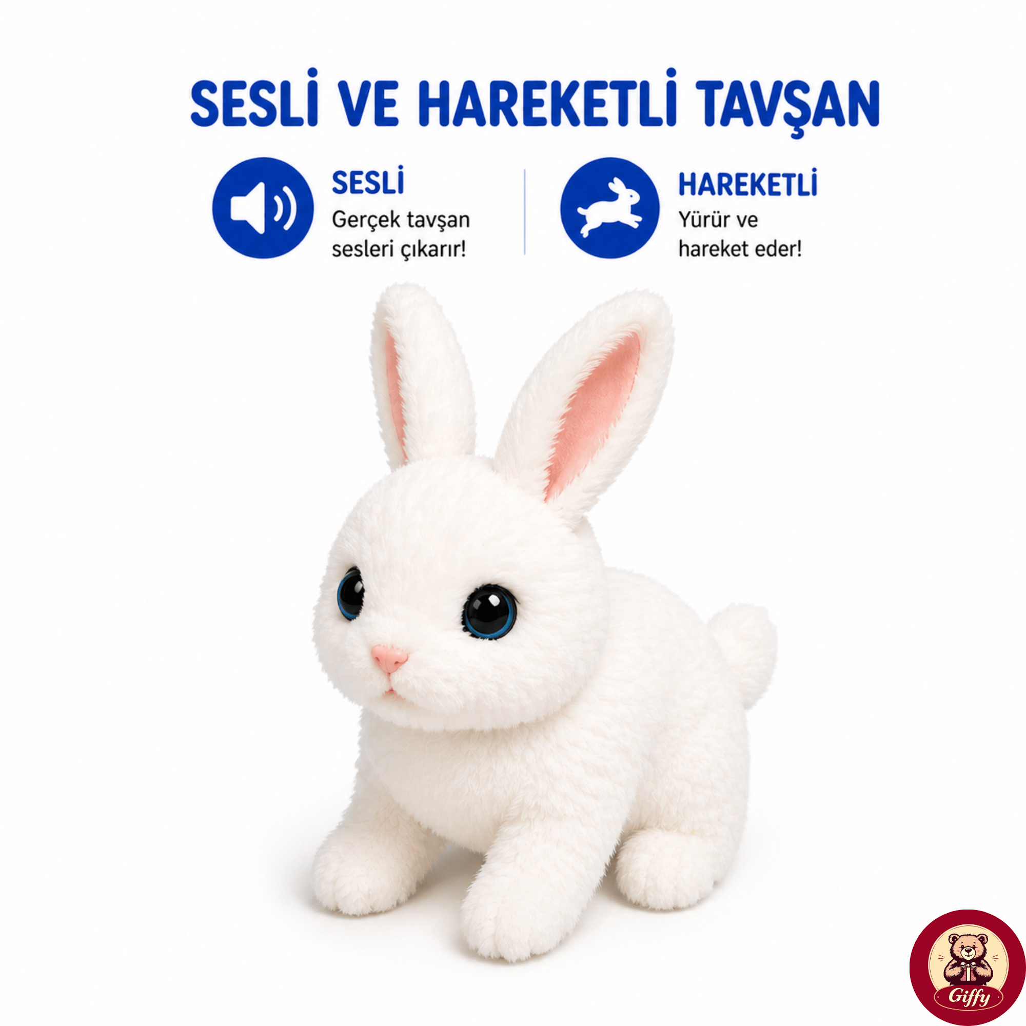 Oyuncak Tavşan Taşıma Çantalı Sesli Hareketli Pilli, Emekleme Oyuncağı Aksesuarlı Çocuklar İçin Eğitici Hayvan Sevgisi (Mavi)