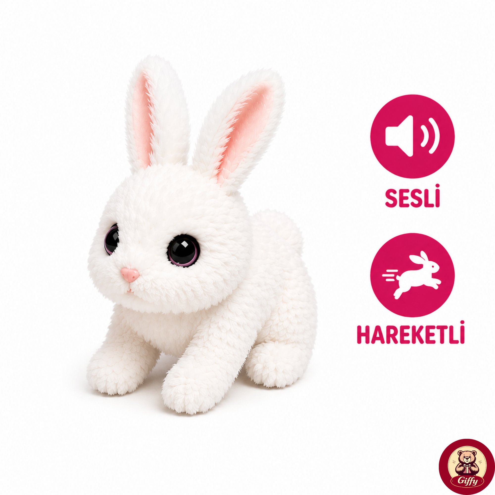 Oyuncak Tavşan Taşıma Çantalı Sesli Hareketli Pilli, Emekleme Oyuncağı Aksesuarlı Çocuklar İçin Eğitici Hayvan Sevgisi (Pembe)