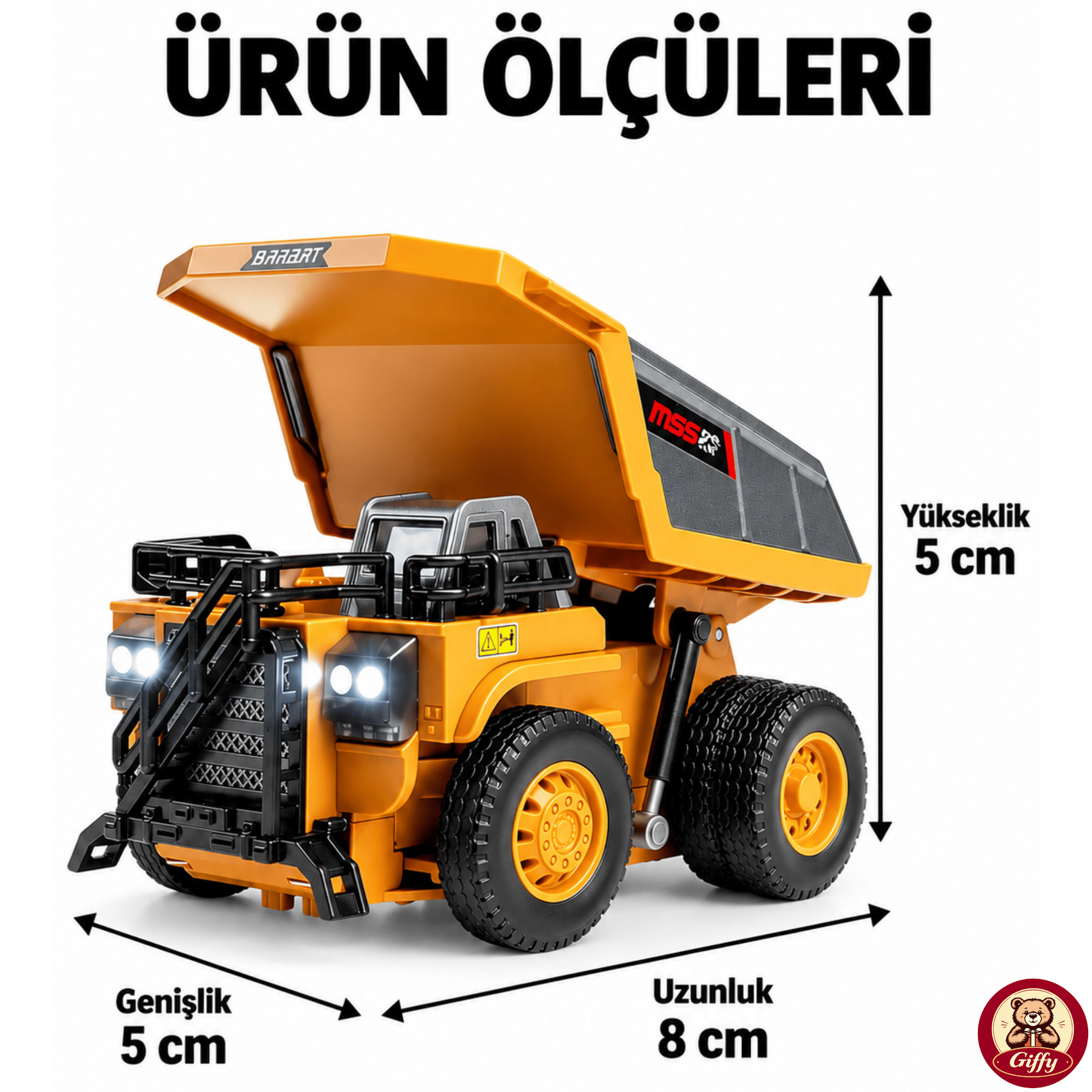 Oyuncak Uzaktan Kumanda ve Uygulama Kontrollü Mini Kamyon, Metal Kasa ve Başlık, 1:64 Ölçek, Dahili Şarjlı, Işıklı, Sesli, Full Fonksiyon İş Makinesi