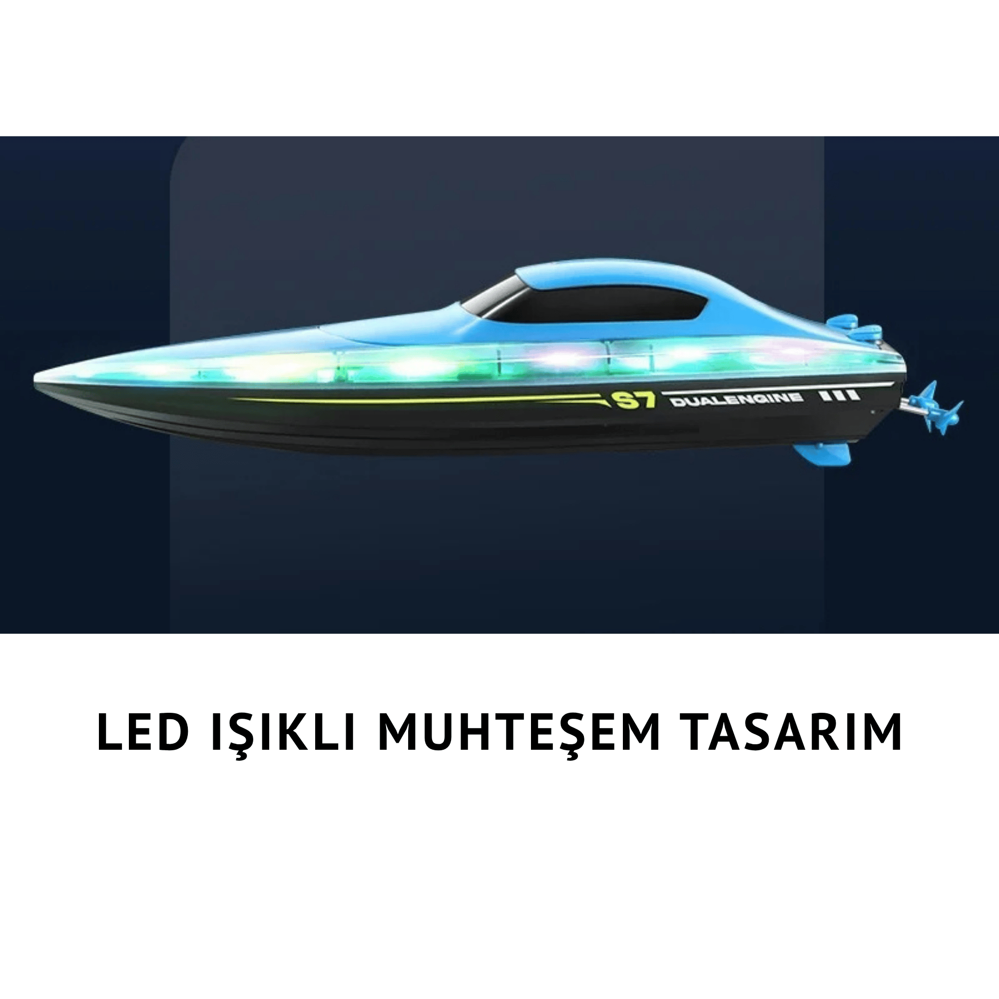 Oyuncak Uzaktan Kumandalı 15 Km Hız Yapan Şarjlı Yarış Teknesi Led Işıklı Su Yalıtımlı (Kırmızı-Mavi)
