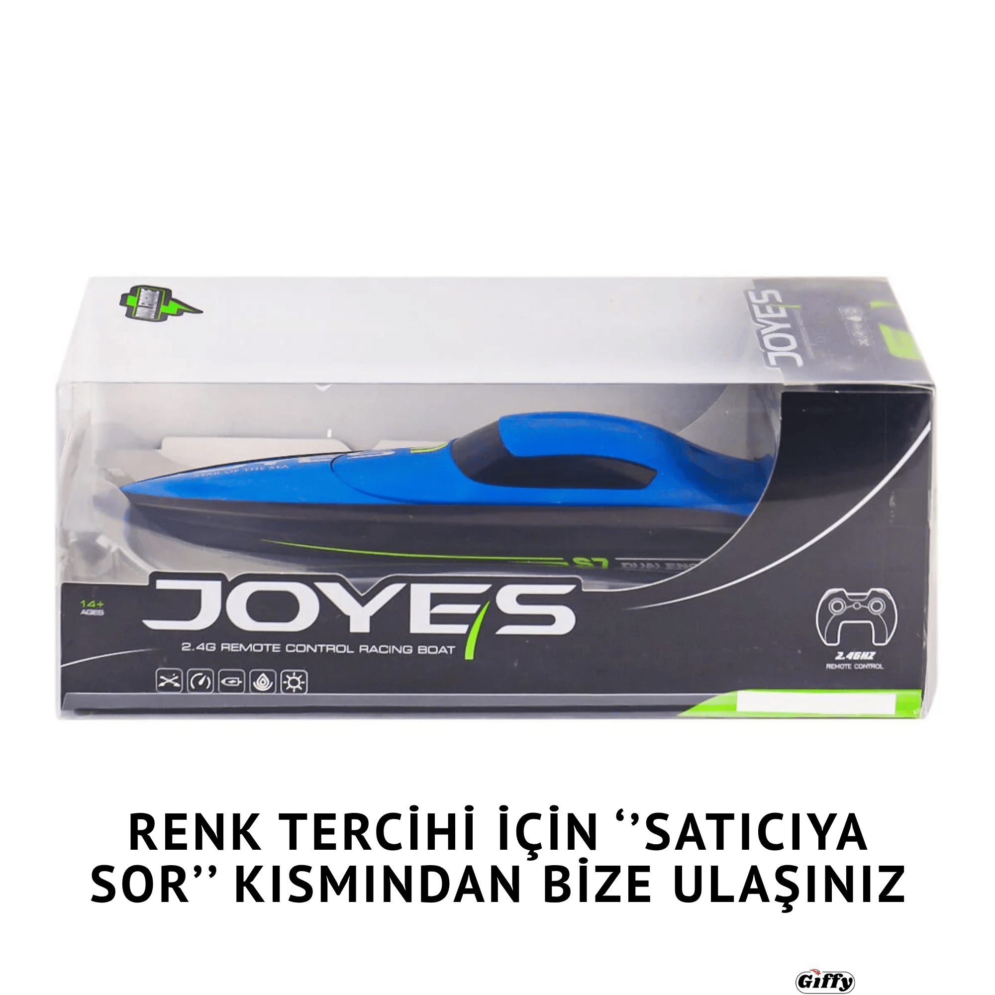 Oyuncak Uzaktan Kumandalı 15 Km Hız Yapan Şarjlı Yarış Teknesi Led Işıklı Su Yalıtımlı (Kırmızı-Mavi)