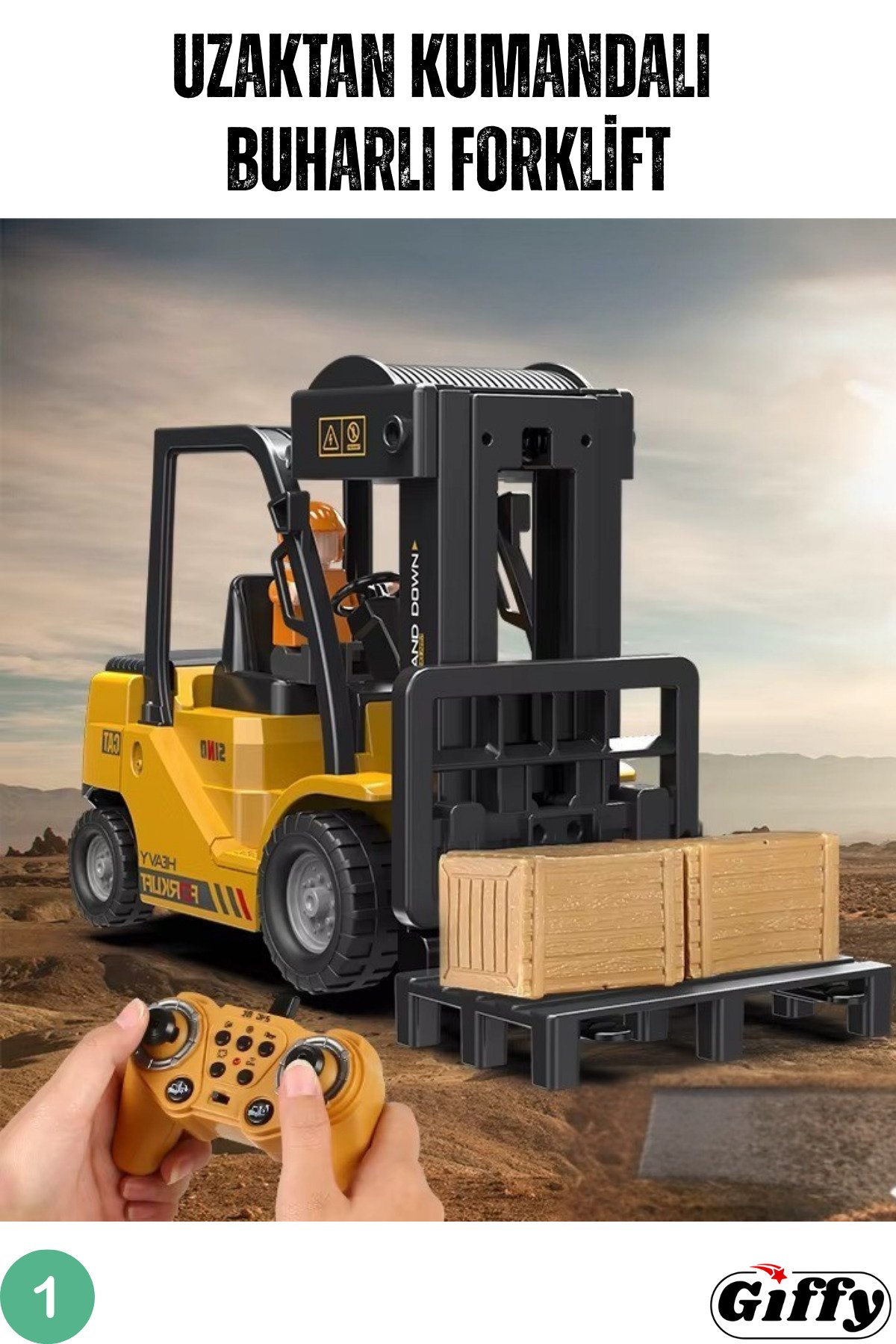 Oyuncak Uzaktan Kumandalı Buharlı Forklift ve Damperi Hareketli Kamyon Şarjlı Sesli Işıklı Set