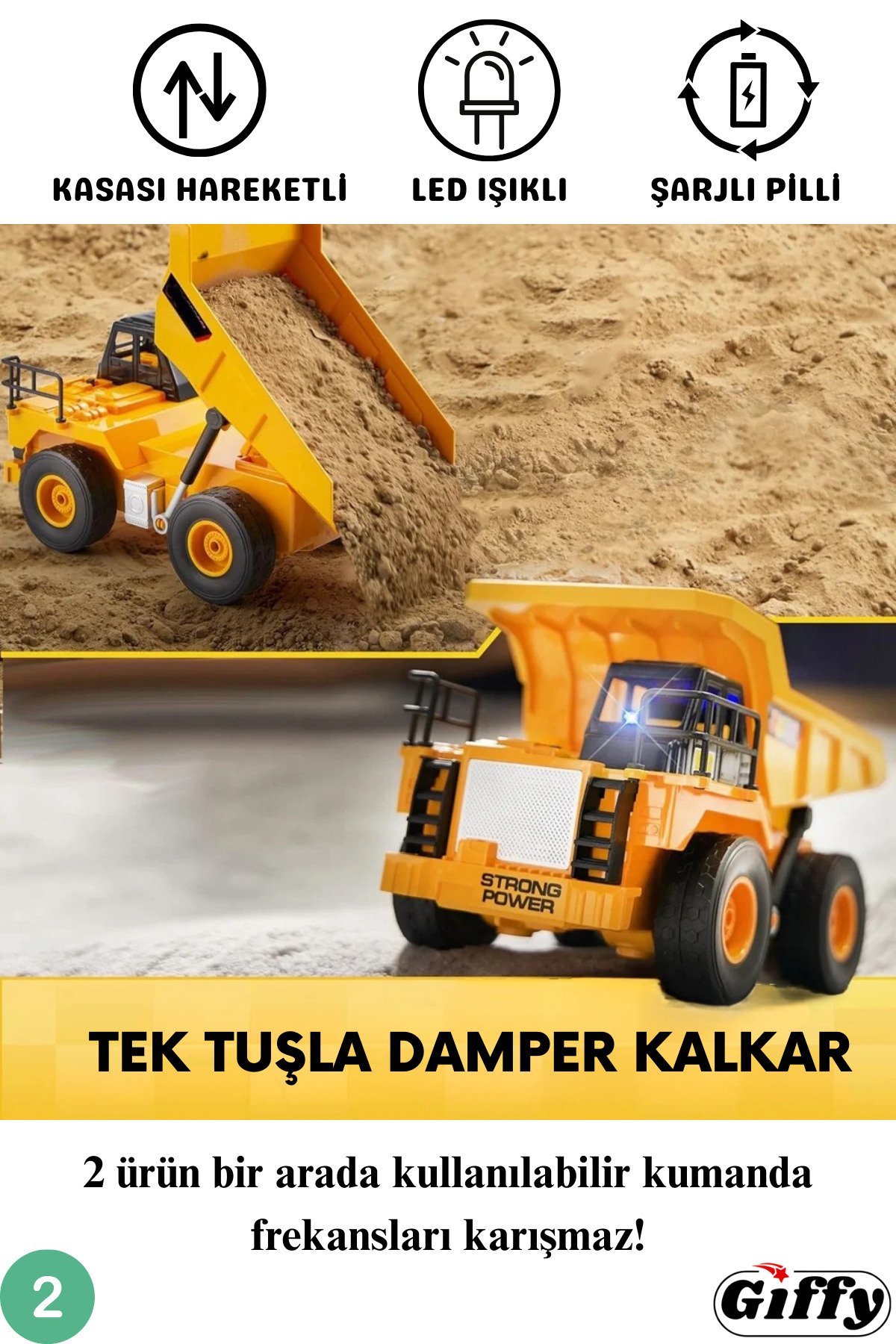Oyuncak Uzaktan Kumandalı Buharlı Forklift ve Damperi Hareketli Kamyon Şarjlı Sesli Işıklı Set