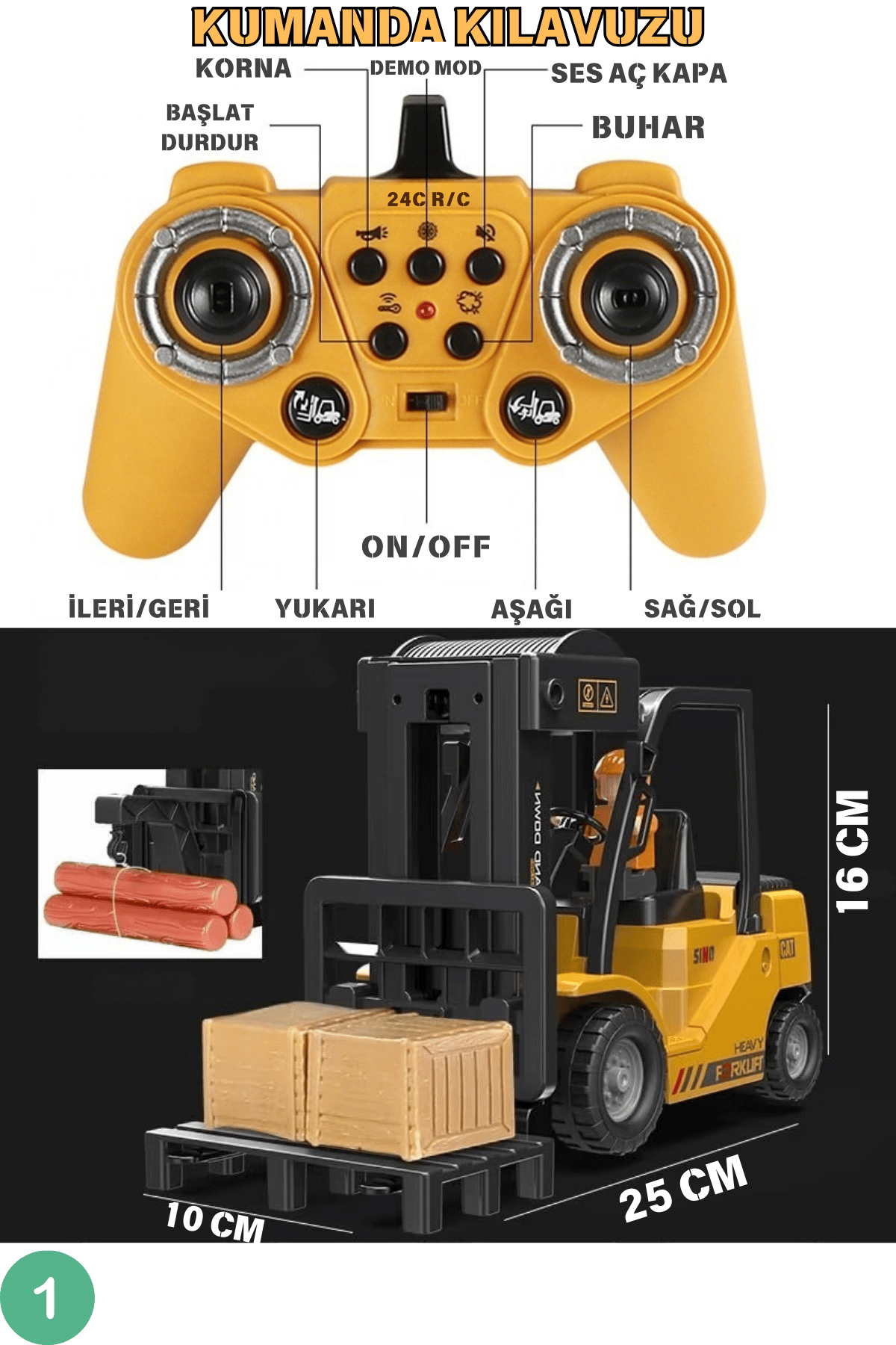 Oyuncak Uzaktan Kumandalı Buharlı Forklift ve Damperi Hareketli Kamyon Şarjlı Sesli Işıklı Set