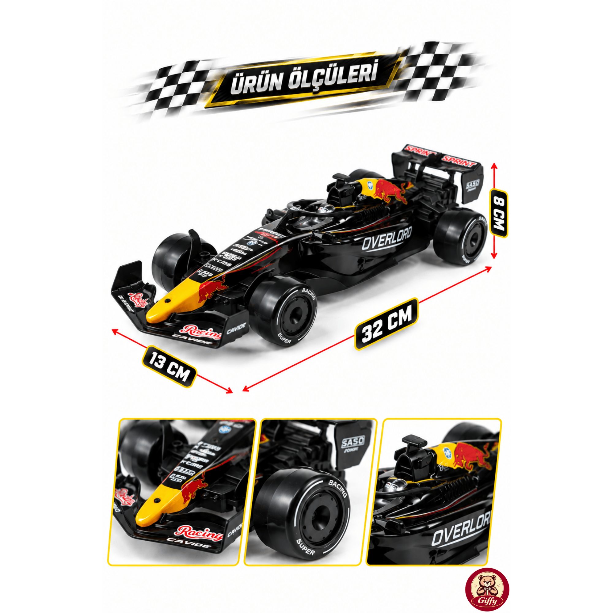 Oyuncak Uzaktan Kumandalı Formula 1 RC Drift Yarış Arabası – 20 Km/sa Hız, Hassas Gaz Kontrolü, LED Işık ve Type-C Şarj (Siyah)
