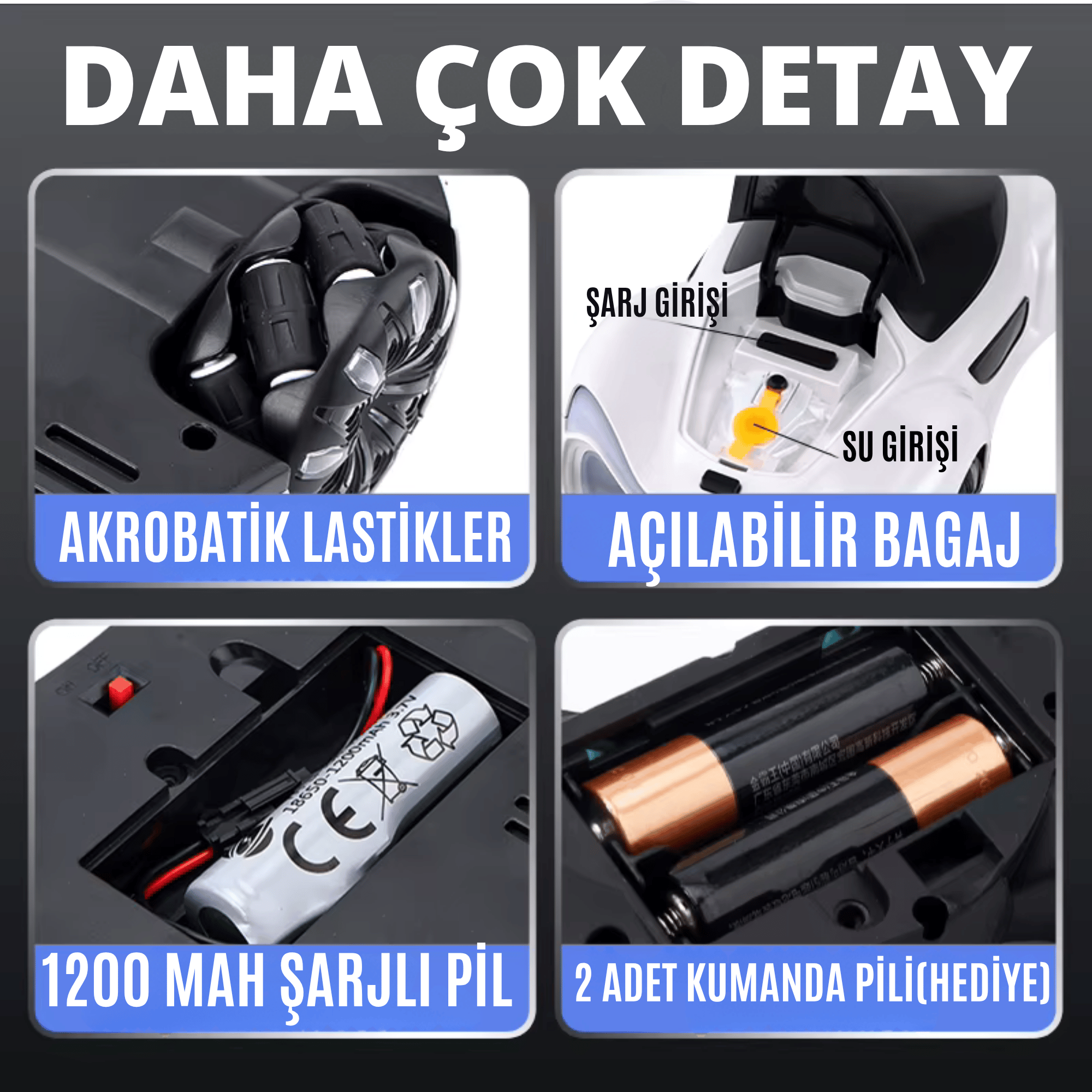 Oyuncak Uzaktan Kumandalı Şarjlı Elektrikli Araba 4X4 Şarj İstasyonlu Led Işıklı Sesli Müzikli RC (Beyaz)