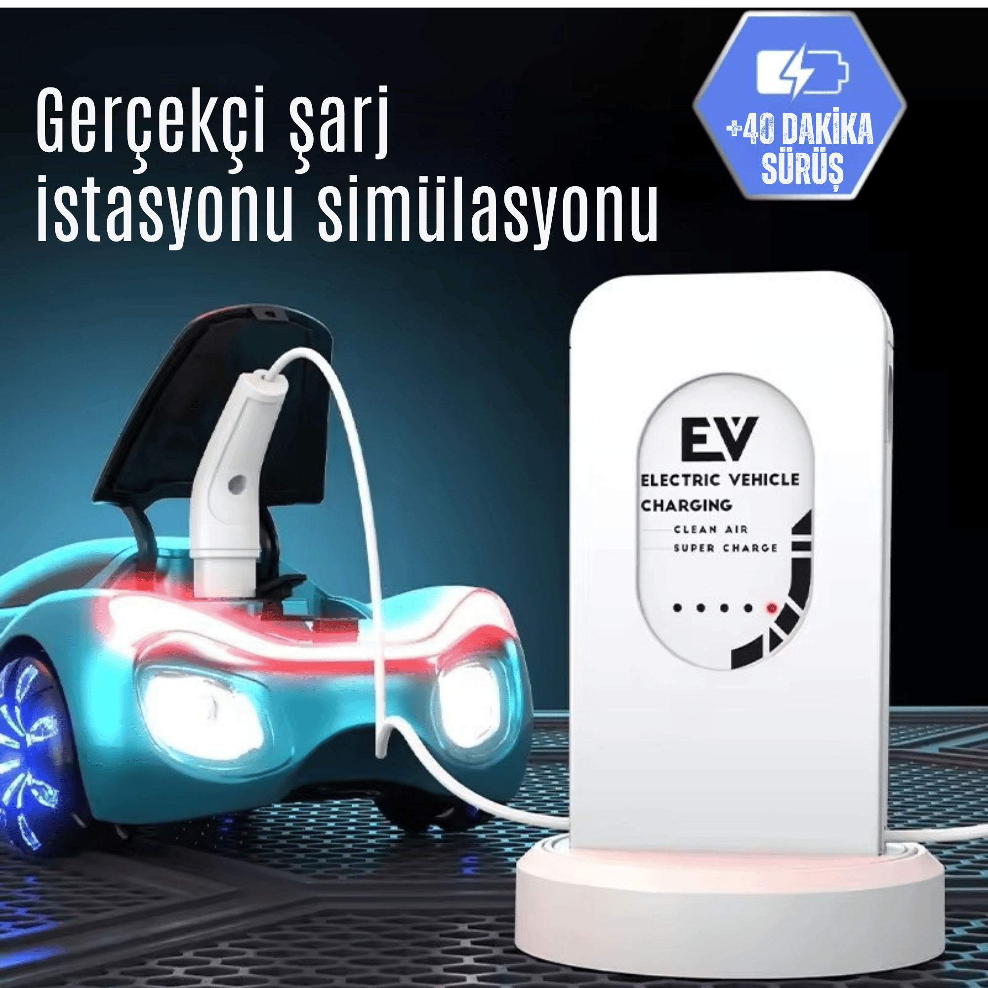 Oyuncak Uzaktan Kumandalı Şarjlı Elektrikli Araba 4X4 Şarj İstasyonlu Led Işıklı Sesli Müzikli RC (Mavi)