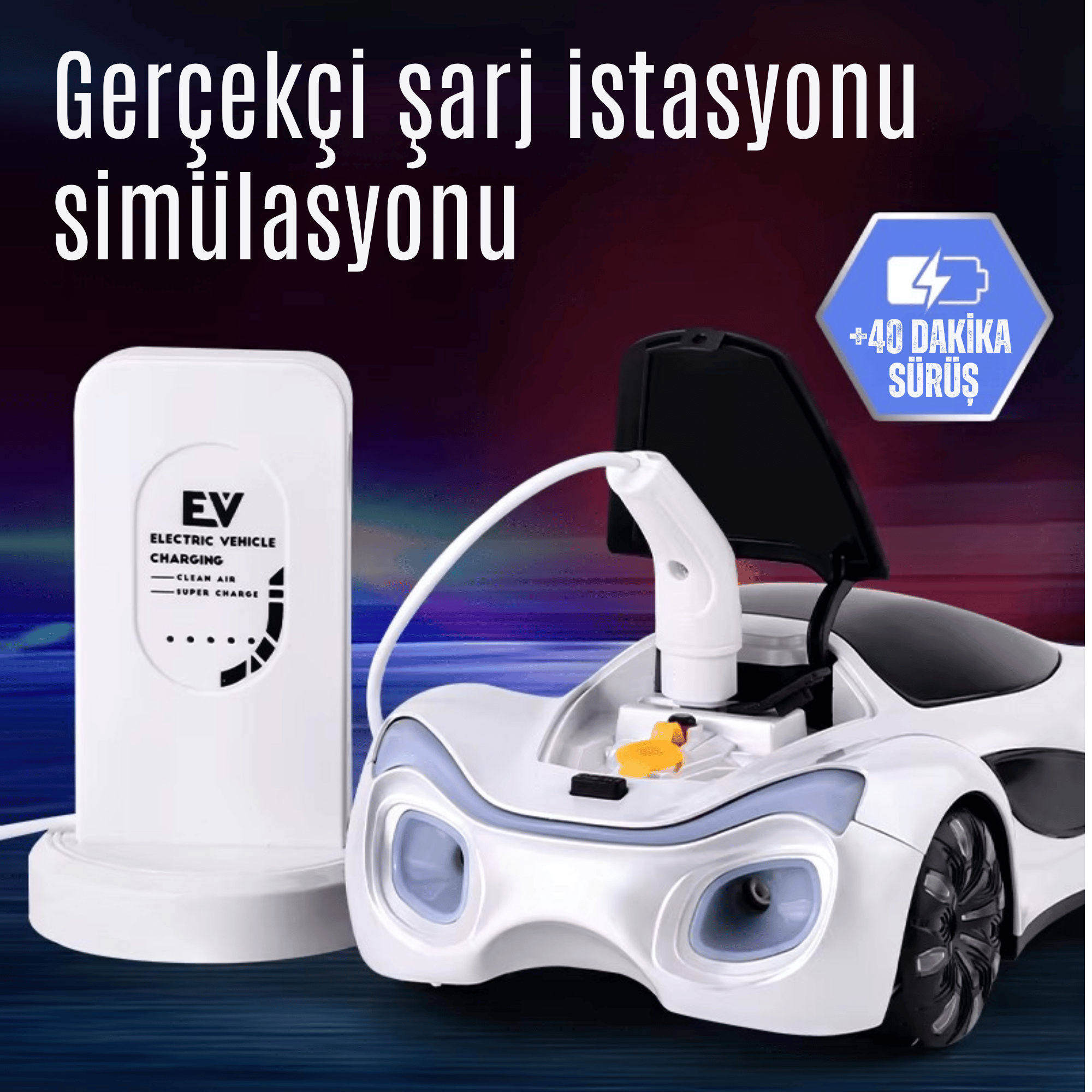 Oyuncak Uzaktan Kumandalı Şarjlı Elektrikli Araba 4X4 Şarj İstasyonlu Led Işıklı Sesli Müzikli RC (Beyaz)