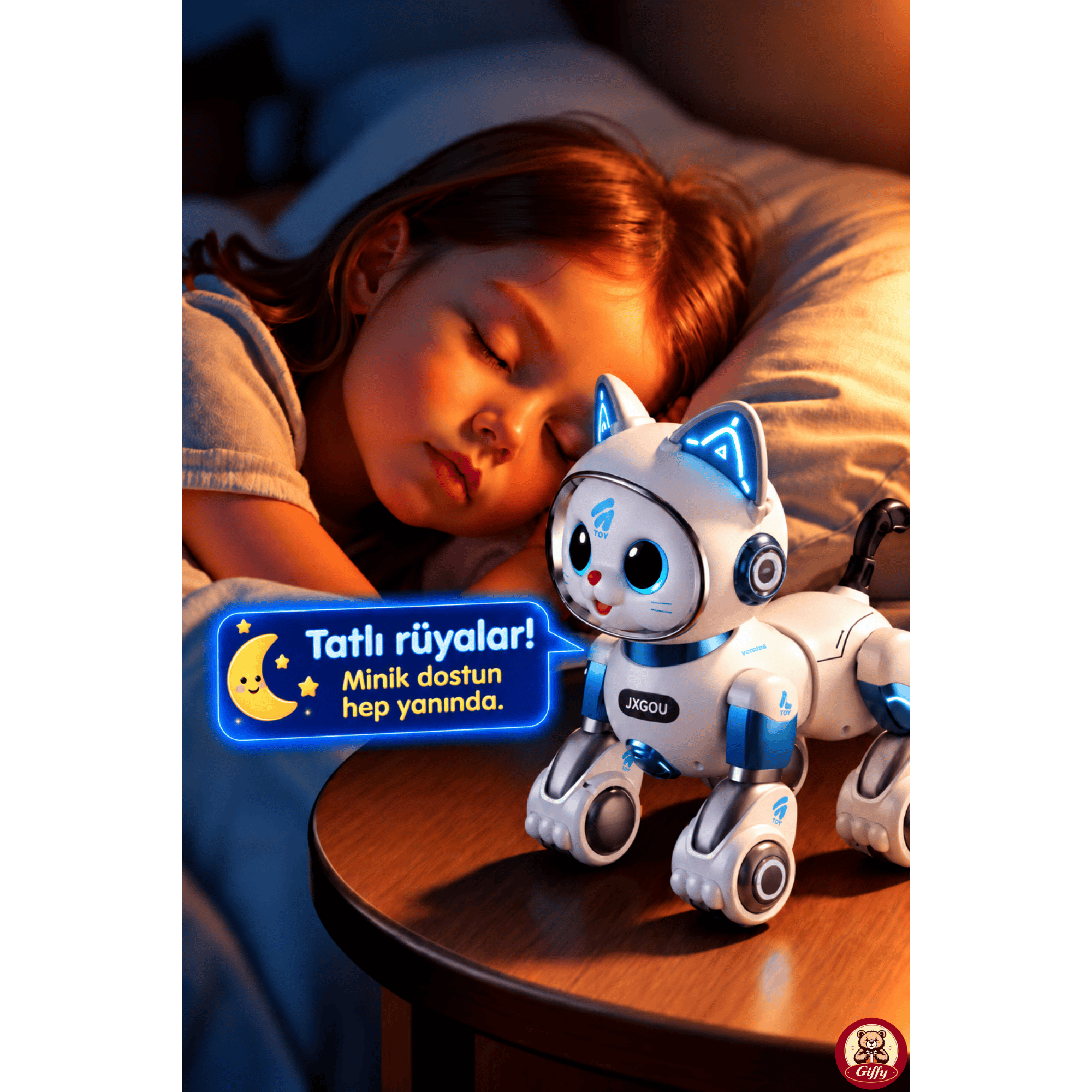 Oyuncak Uzaktan Kumandalı Sensörlü Akıllı Robot Kedi İngilizce Sesli Komutlu Şarjlı Işıklı Sesli Dans Eden Programlanabilir Full Fonksiyon RC Kedi (Mavi)