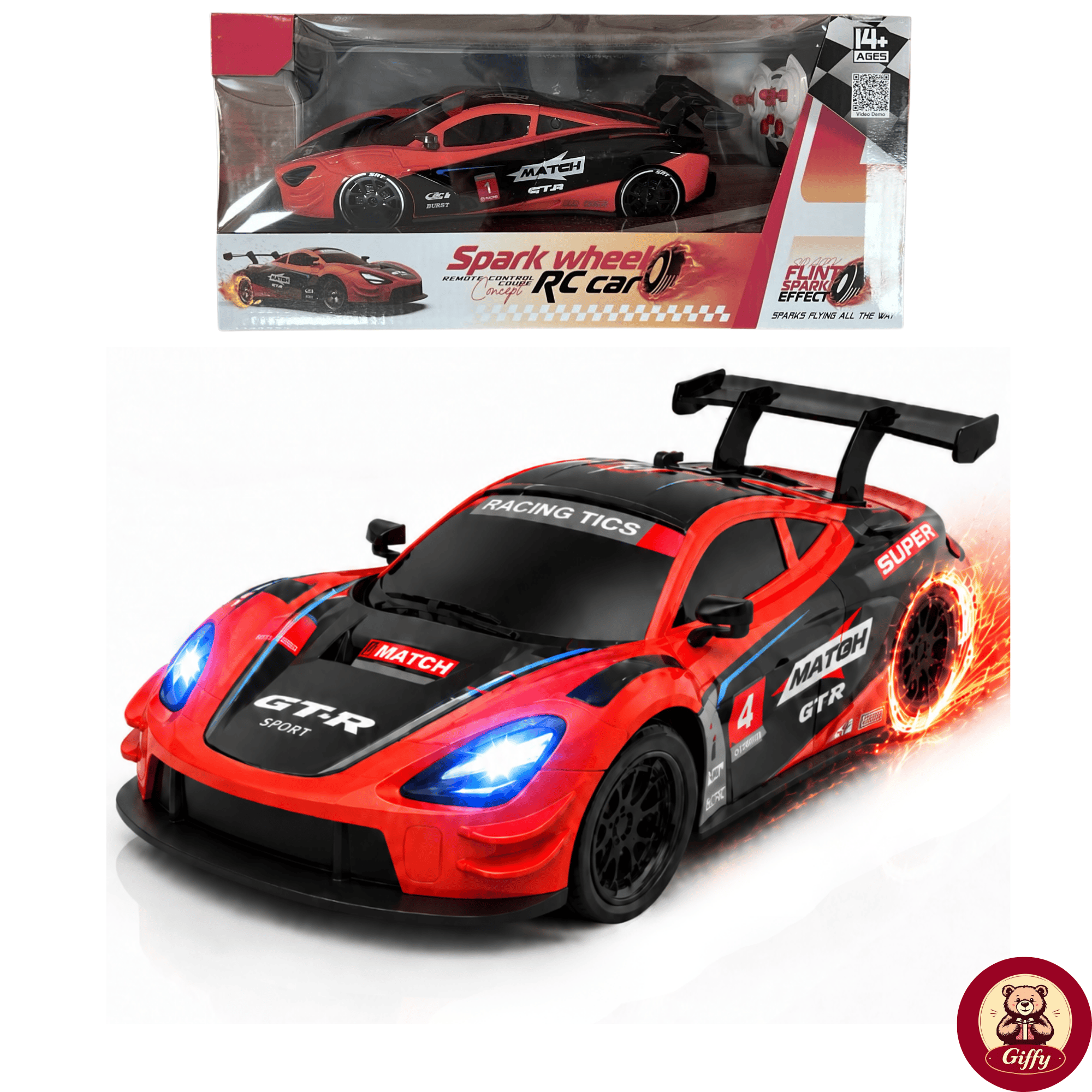 Uzaktan Kumandalı 2 Teker Kıvılcım Efektli Drift Yarış Arabası Şarjlı Led Işıklı Sesli RC Spor Araba Sert Malzemeden Üretilmiştir Gerçekçi Tasarım (Kırmızı)