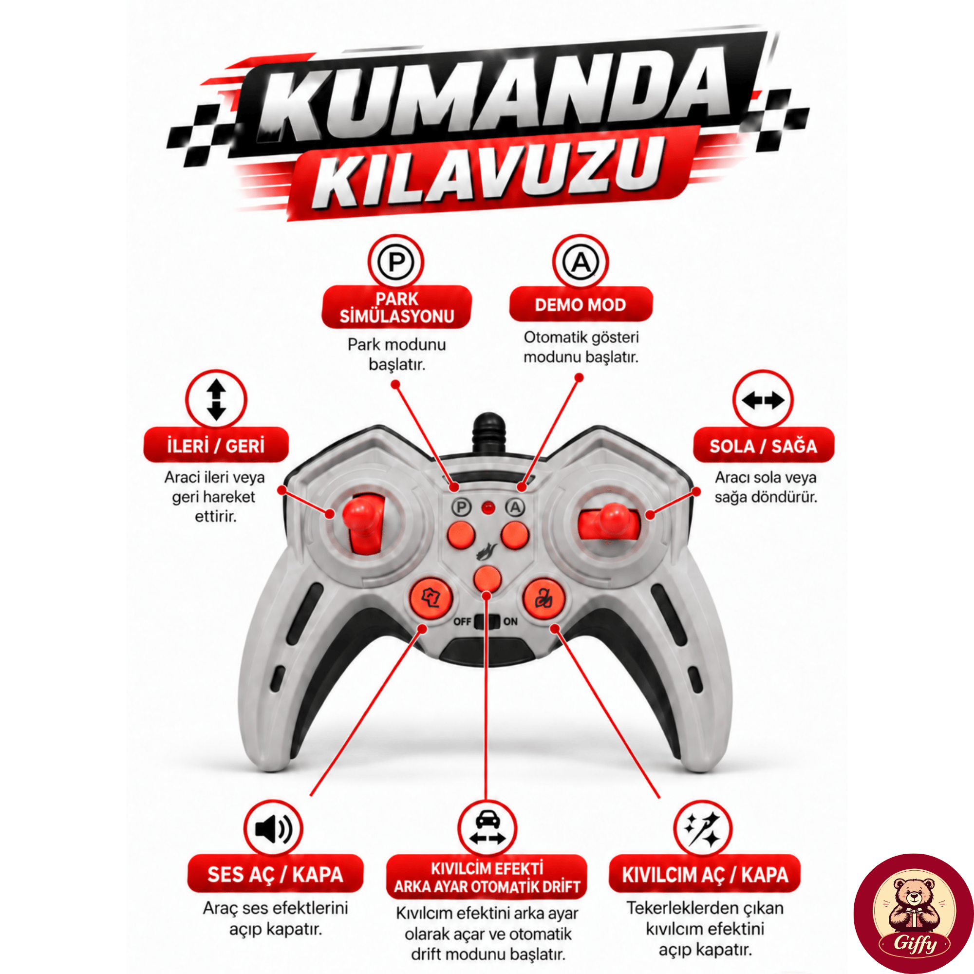 Uzaktan Kumandalı 2 Teker Kıvılcım Efektli Drift Yarış Arabası Şarjlı Led Işıklı Sesli RC Spor Araba Sert Malzemeden Üretilmiştir Gerçekçi Tasarım (Turuncu)