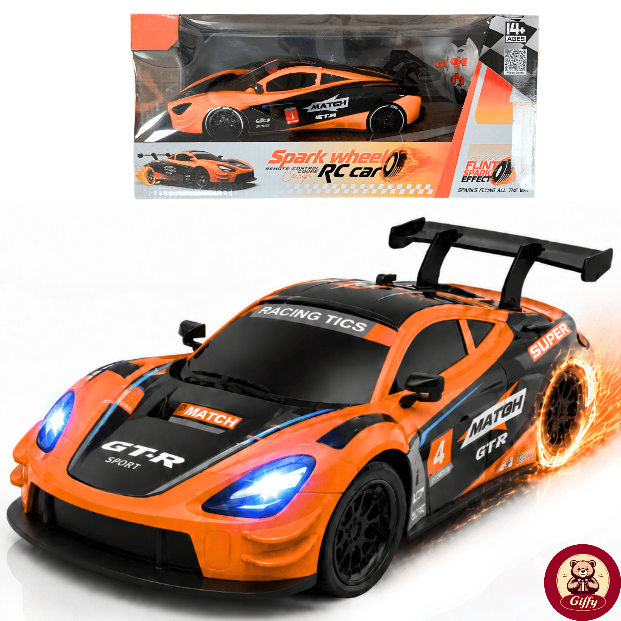 Uzaktan Kumandalı 2 Teker Kıvılcım Efektli Drift Yarış Arabası Şarjlı Led Işıklı Sesli RC Spor Araba Sert Malzemeden Üretilmiştir Gerçekçi Tasarım (Turuncu)
