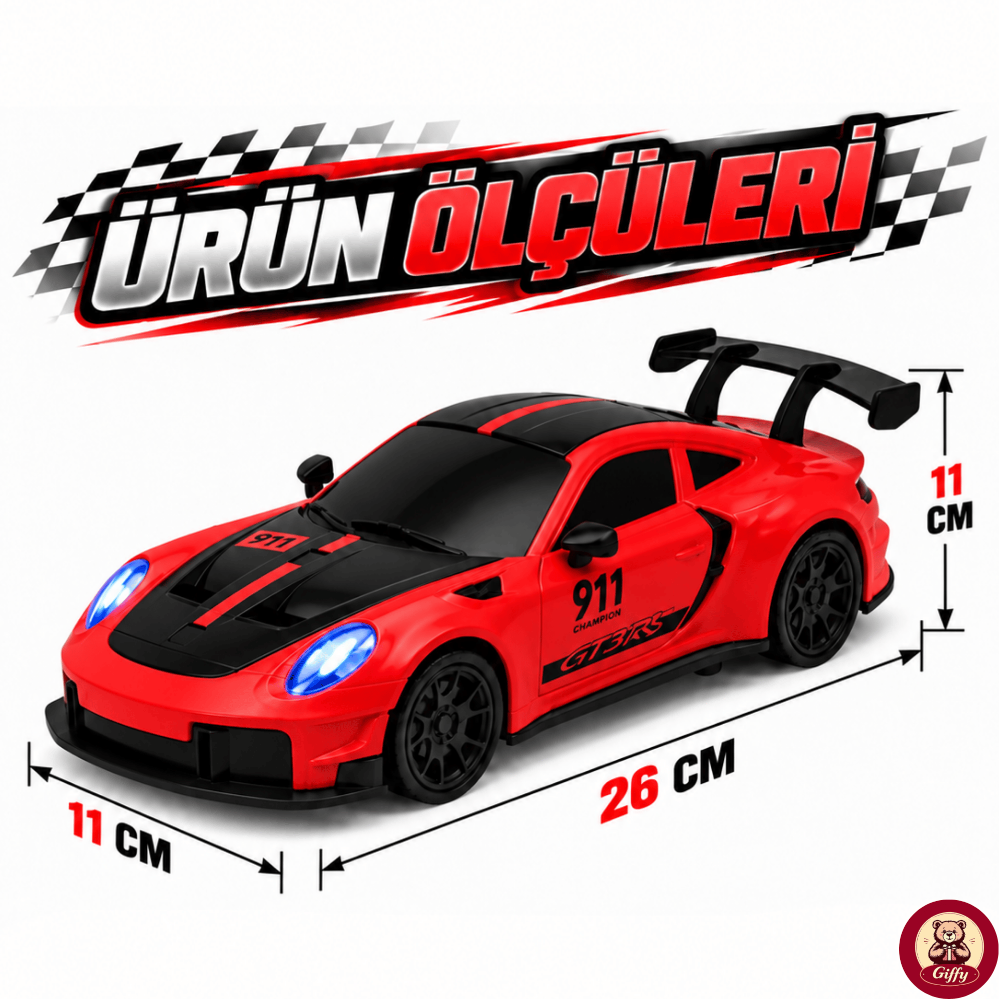 Uzaktan Kumandalı 4 Teker Kıvılcım Efektli Porsche Model Drift Arabası Şarjlı Işıklı Sesli RC Spor Araba Sert Dayanıklı Malzemeden Üretilmiş (Kırmızı)