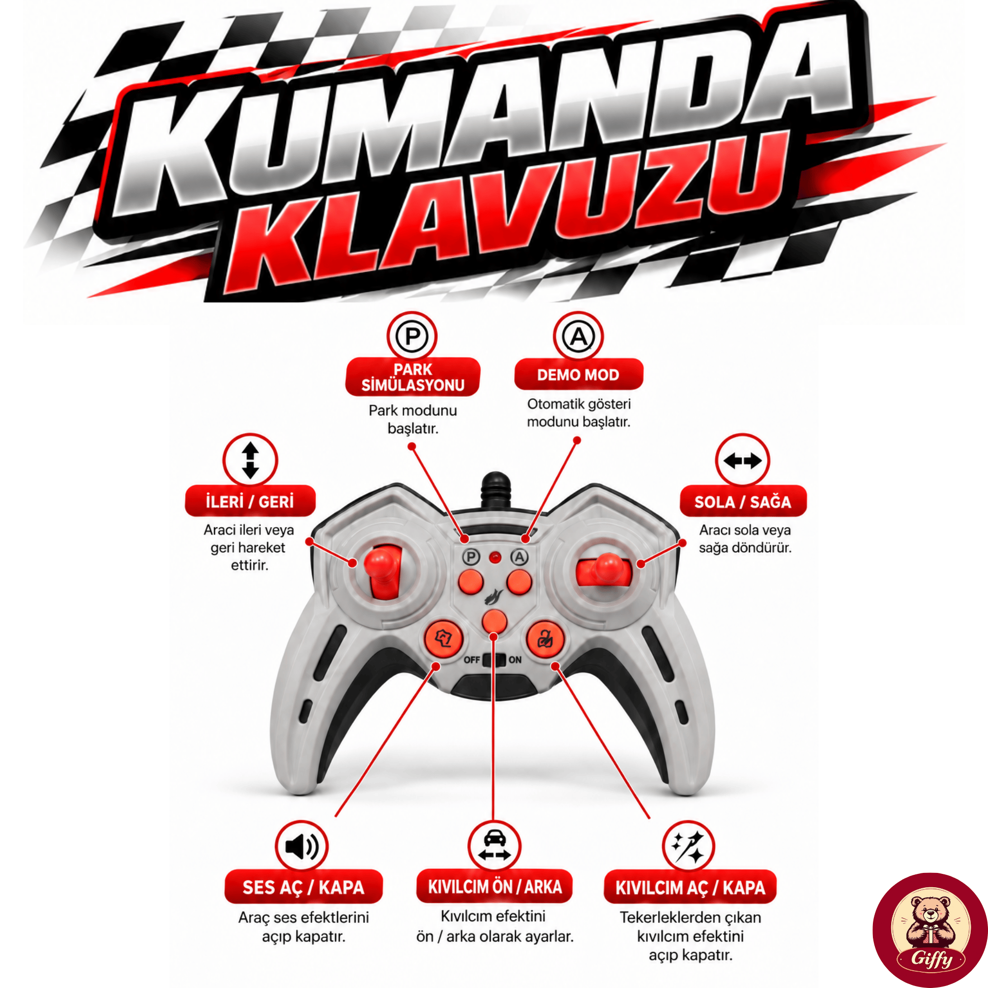 Uzaktan Kumandalı 4 Teker Kıvılcım Efektli Porsche Model Drift Arabası Şarjlı Işıklı Sesli RC Spor Araba Sert Dayanıklı Malzemeden Üretilmiş (Kırmızı)