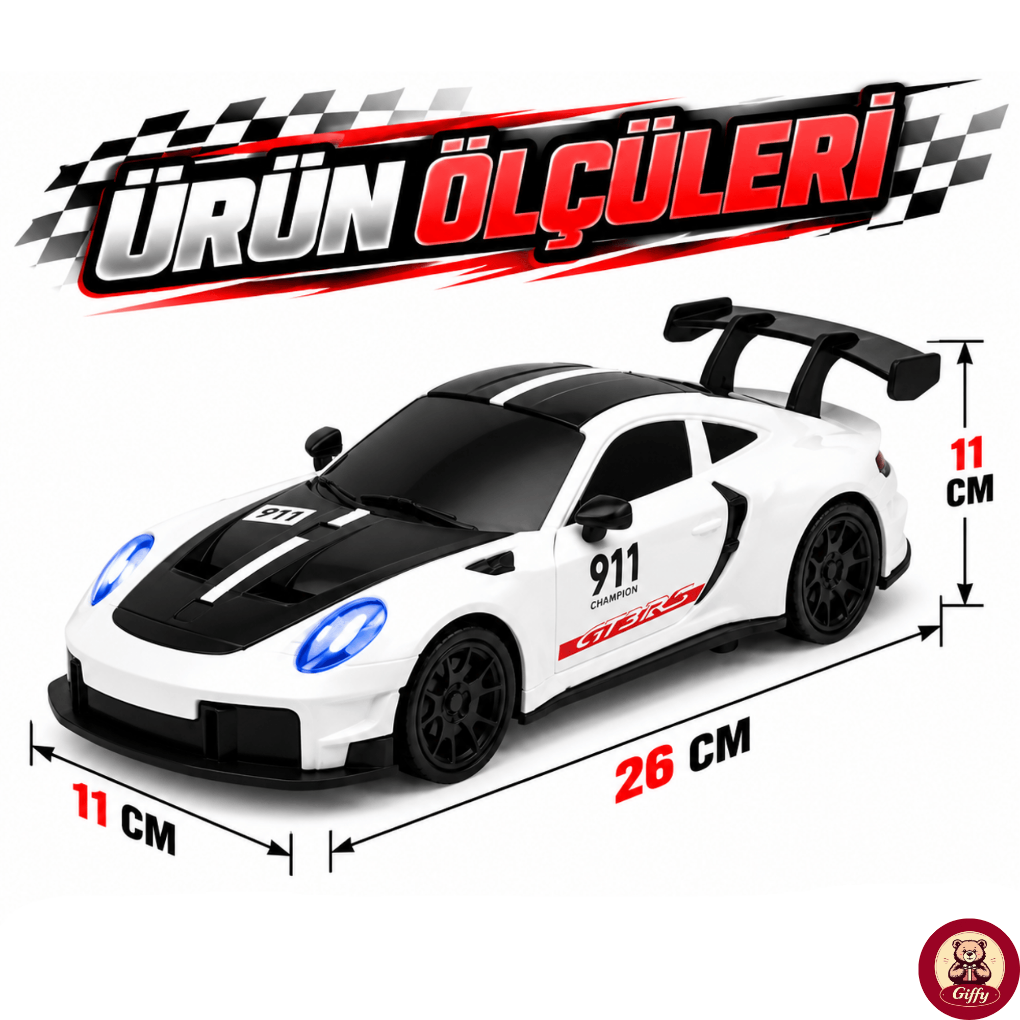 Uzaktan Kumandalı 4 Teker Kıvılcım Efektli Porsche Model Drift Arabası Şarjlı Işıklı Sesli RC Spor Araba Sert Dayanıklı Malzemeden Üretilmiş (Beyaz)
