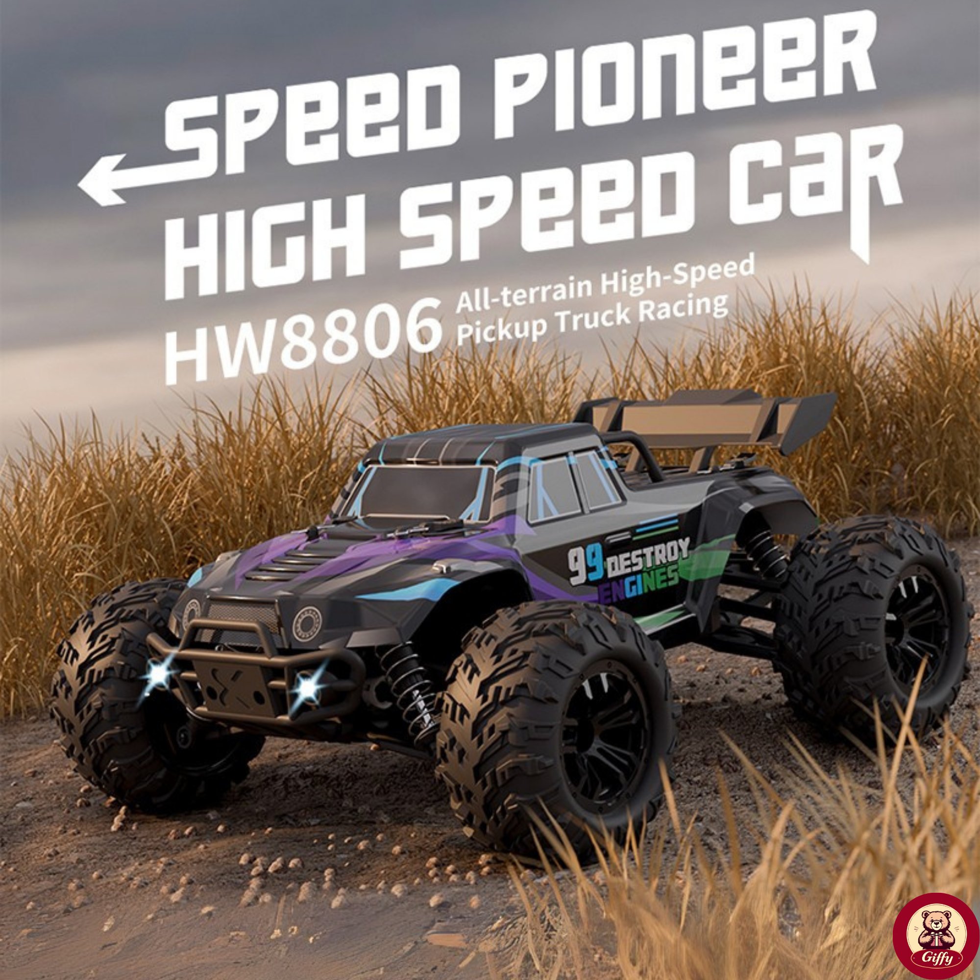 Uzaktan Kumandalı 50 Km/Hız Yapan RC Araba, SUV 4X4 Full İç Metal Kasa Şarjlı Fonksiyonlu Dev Araba (Mor)