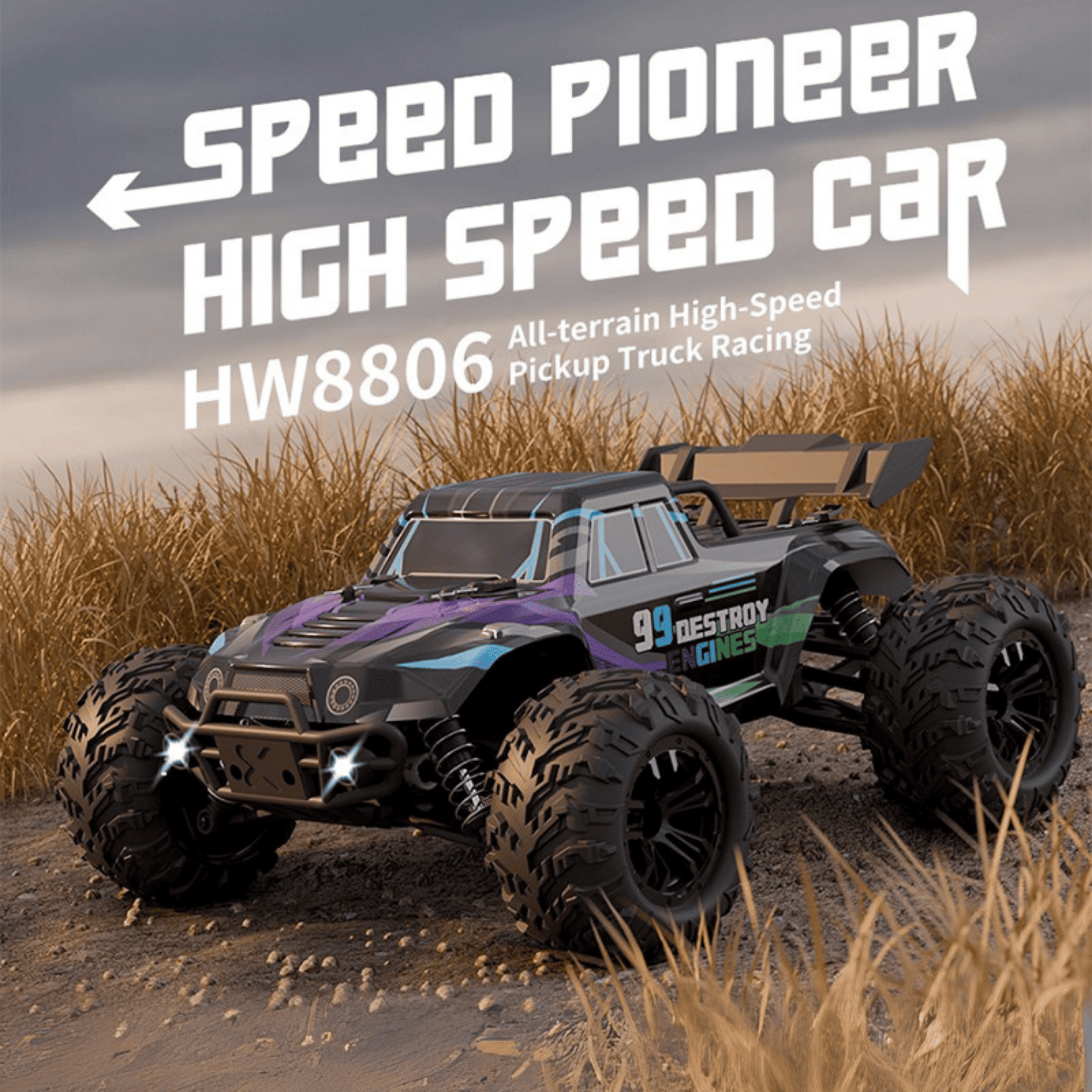 Uzaktan Kumandalı 50 Km/hız Yapan Rc Araba, Suv 4x4 Full Iç Metal Kasa Şarjlı Fonksiyonlu Dev Araba Mor