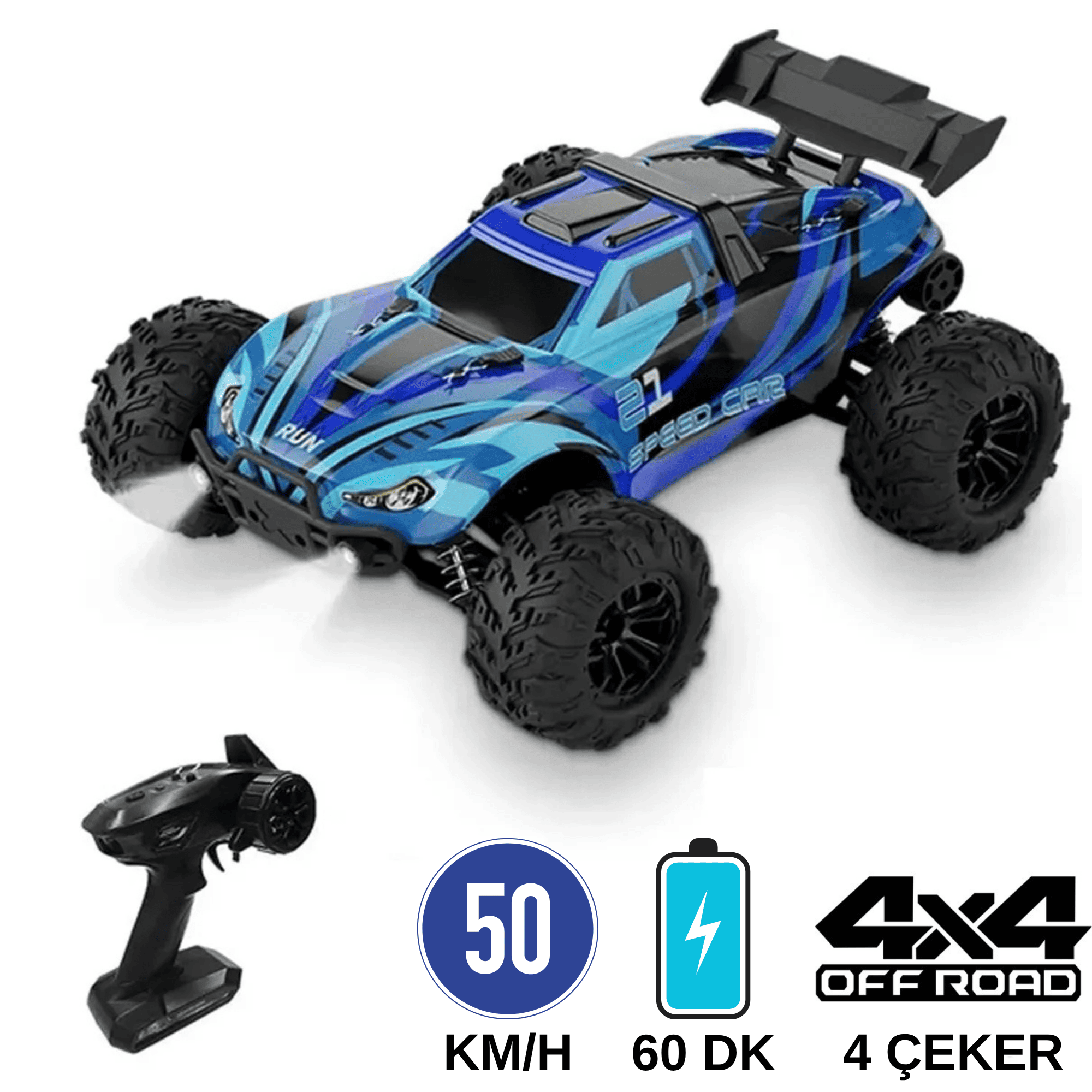 Uzaktan Kumandalı 50 Km/hız Yapan Rc Araba, Suv 4x4 Full Iç Metal Kasa Şarjlı Fonksiyonlu Dev Araba Mor ve Mavi