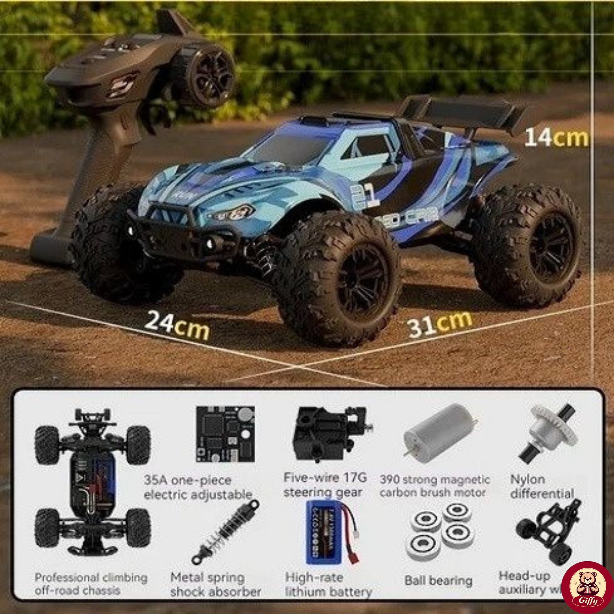 Uzaktan Kumandalı 50 Km/Hız Yapan RC Araba, SUV 4X4 Full İç Metal Kasa Şarjlı Fonksiyonlu Dev Araba (Mavi)