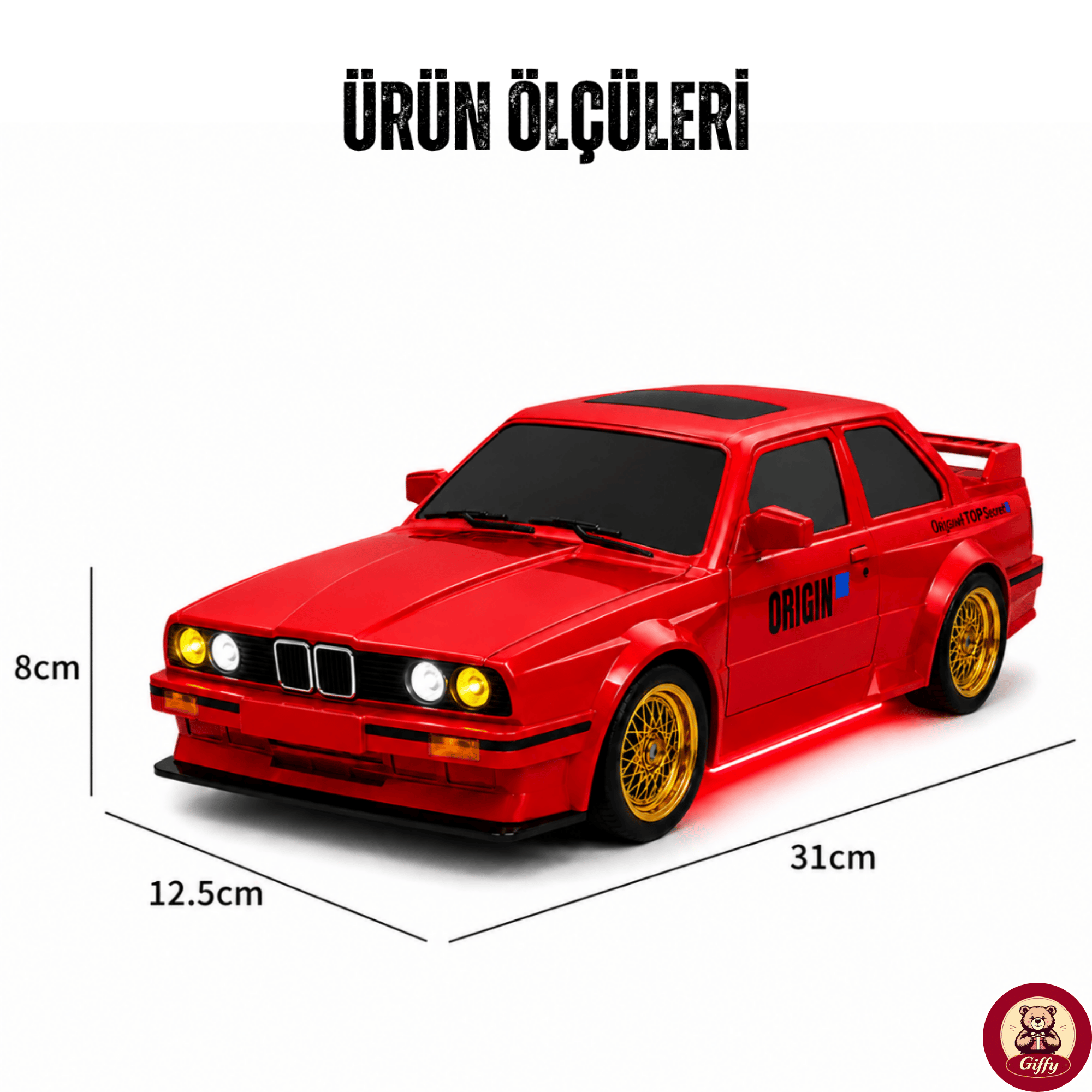 Uzaktan Kumandalı BMW E30 Drift Arabası Retro Efsane Kasa 30 KM/H Sürat Yapabilen 4x4 Şarjlı Hız Ayarlı LED Işıklı 7 Farklı Renk 2 Farklı Mod (Kırmızı)