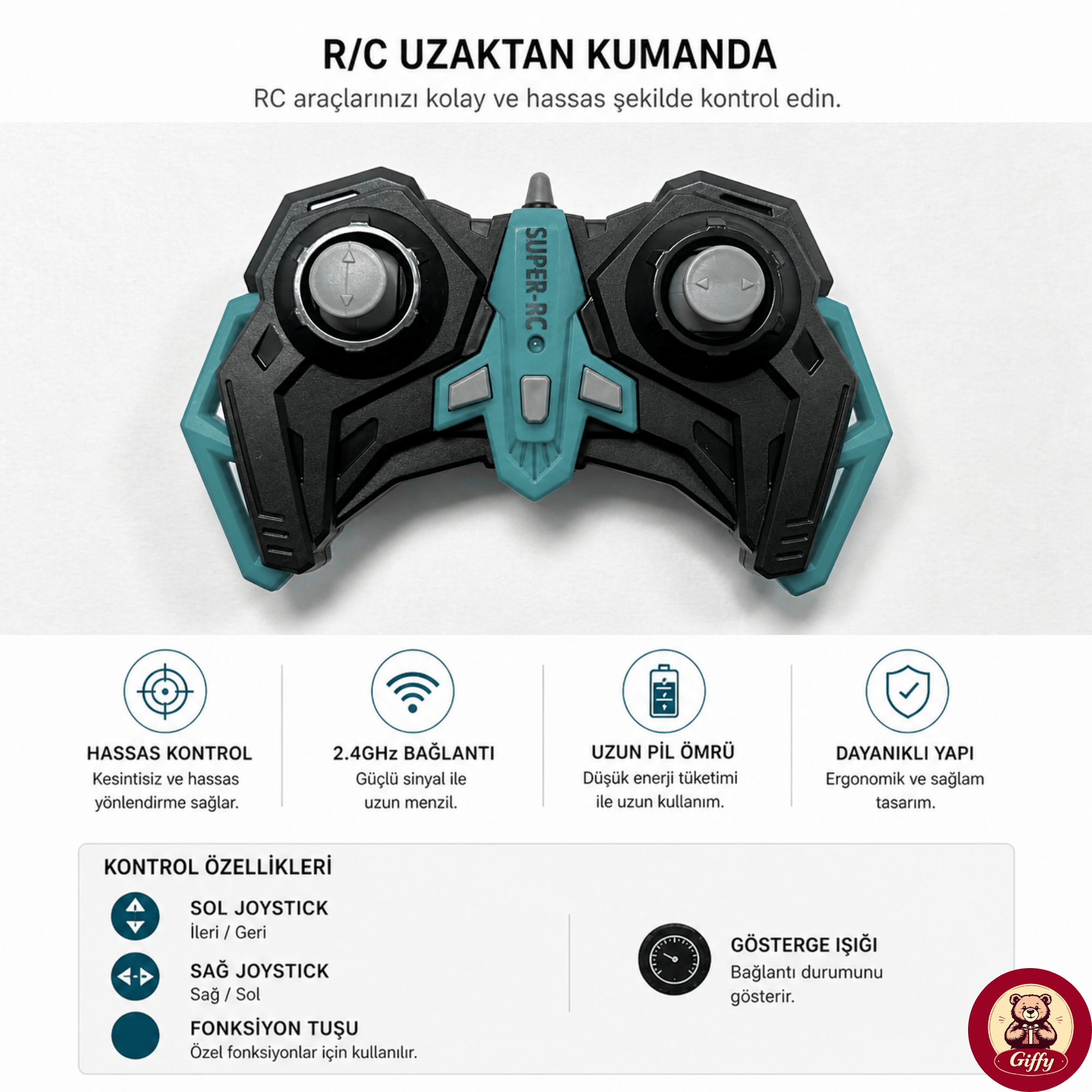 Uzaktan Kumandalı Kırılmaz Sünger Teker 20 KM/H Yapabilen 4X4 Akrobatik Drift RC Araba LED Işıklı 360° Dönebilen Şarjlı 2.4GHz Takla Atabilen