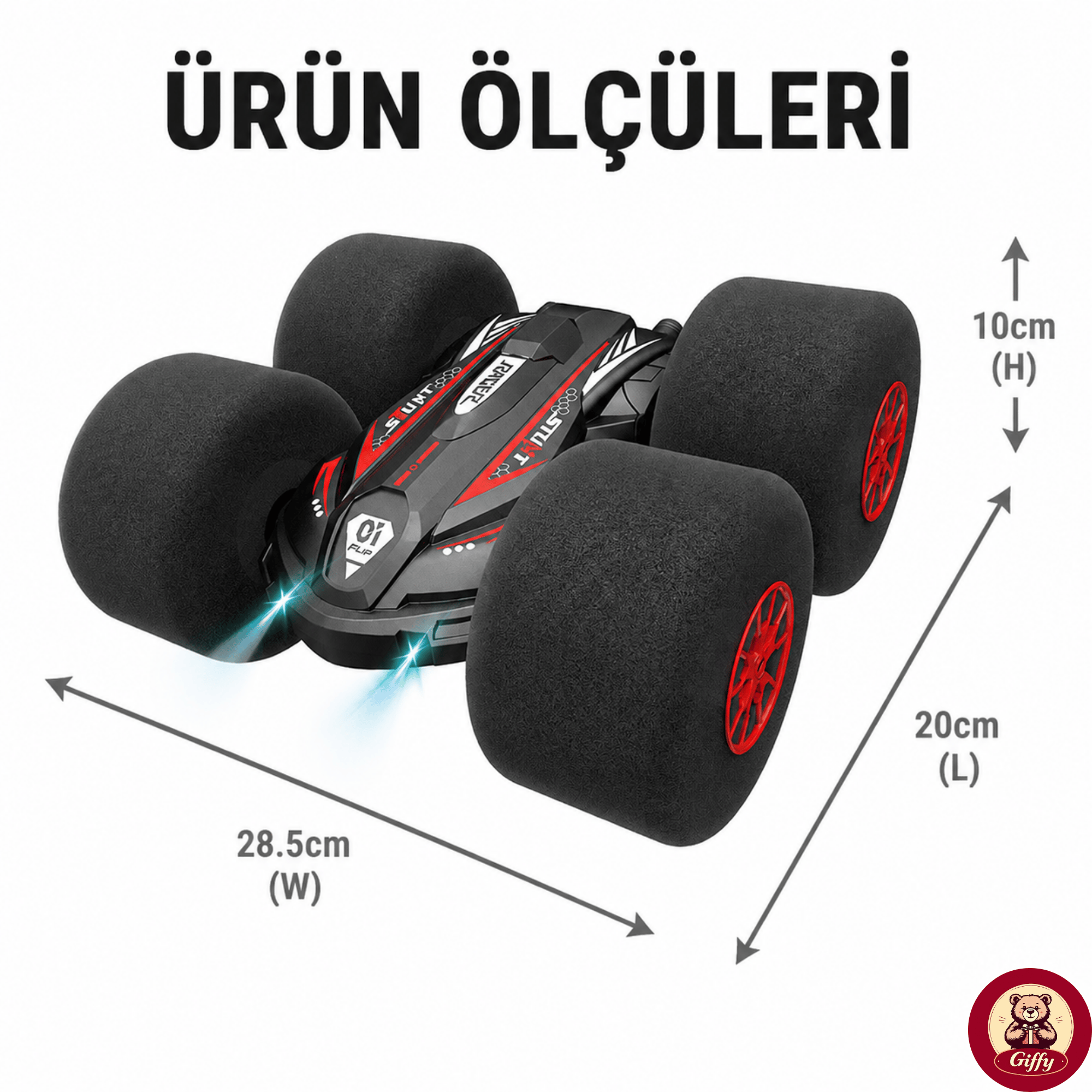 Uzaktan Kumandalı Kırılmaz Sünger Teker 20 KM/H Yapabilen 4X4 Akrobatik Drift RC Araba LED Işıklı 360° Dönebilen Şarjlı 2.4GHz Takla Atabilen