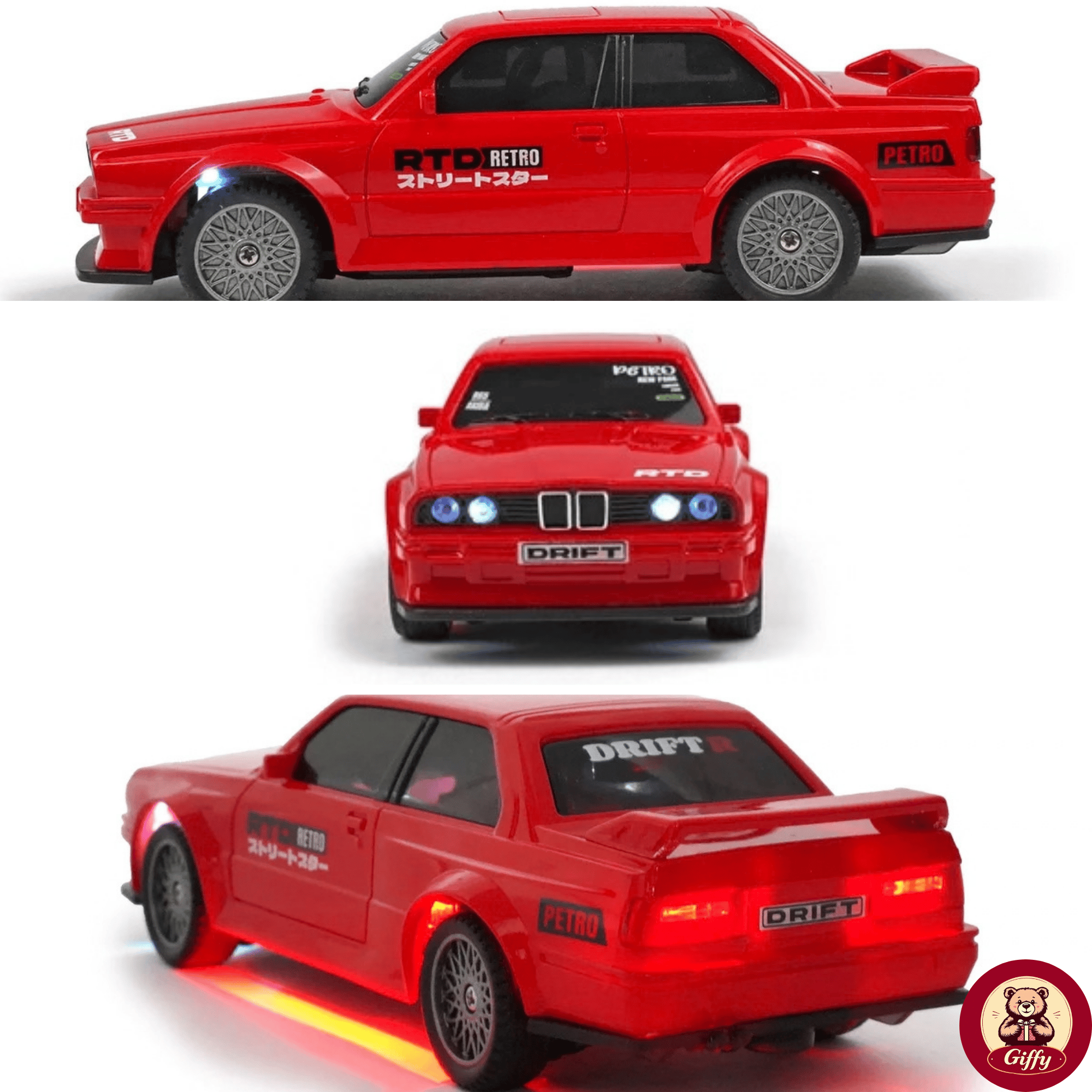 Uzaktan Kumandalı Mini Drift BMW EVO30 Model Araba Dahili Şarjlı Işıklı 4x4 Taşıma Kumandalı Hız Hassasiyetli ve Kademeli ,Kuka ve Drift Tekerleri HEDİYE 1:43 Ölçek (Kırmızı)