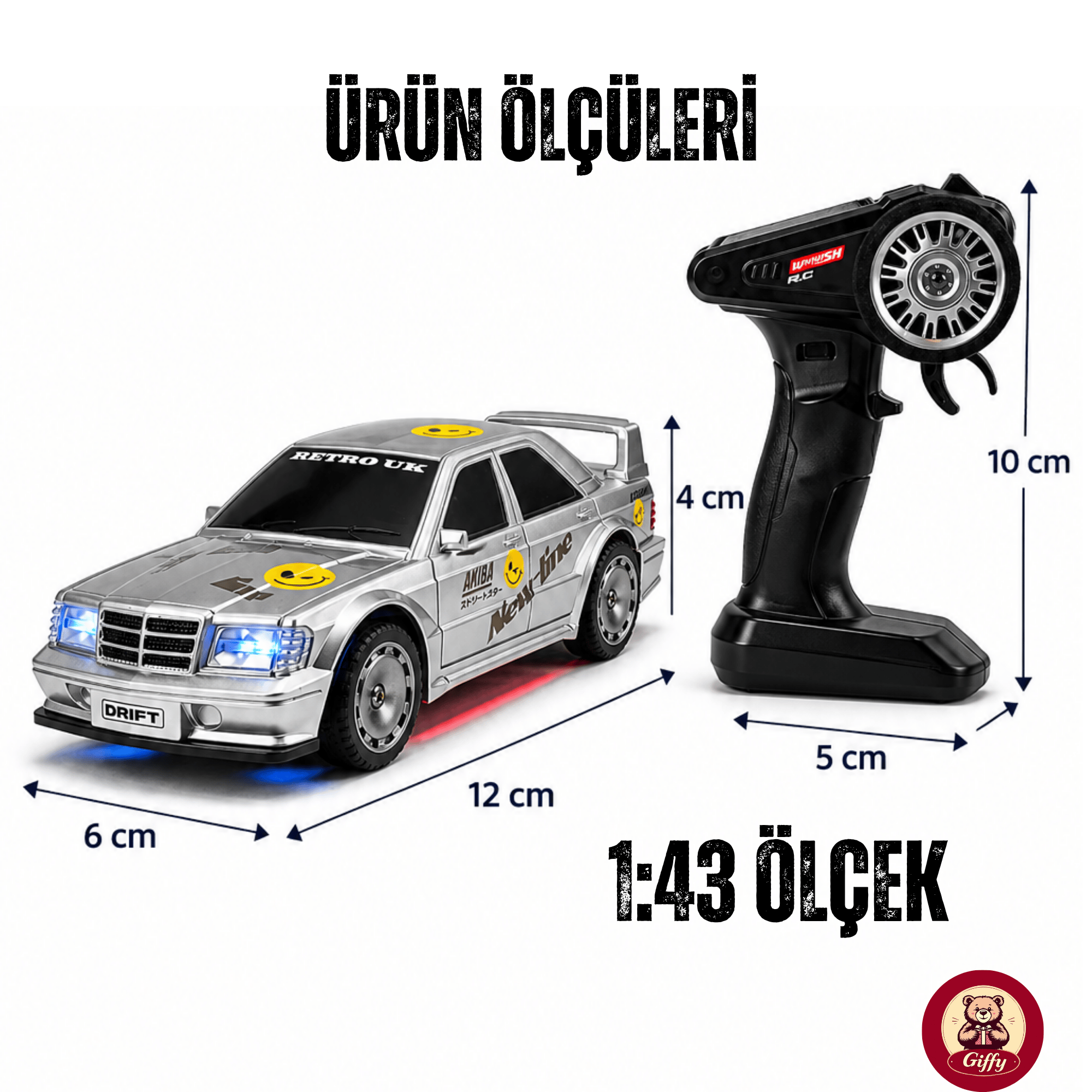 Uzaktan Kumandalı Mini Drift BMW EVO30 Model Araba Dahili Şarjlı Işıklı 4x4 Taşıma Kumandalı Hız Hassasiyetli ve Kademeli ,Kuka ve Drift Tekerleri HEDİYE 1:43 Ölçek (Gümüş)