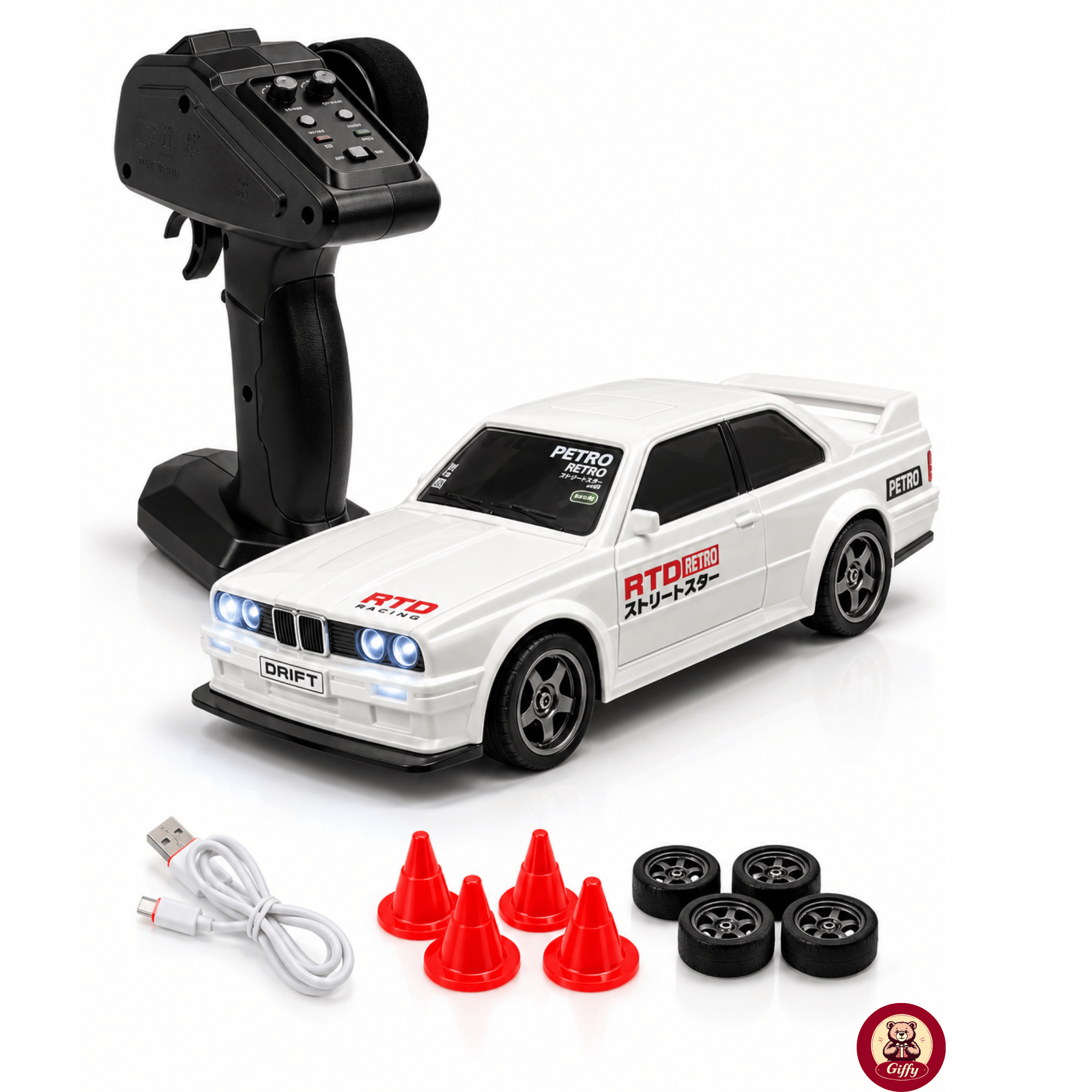 Uzaktan Kumandalı Mini Drift BMW EVO30 Model Araba Dahili Şarjlı Işıklı 4x4 Taşıma Kumandalı Hız Hassasiyetli ve Kademeli ,Kuka ve Drift Tekerleri HEDİYE 1:43 Ölçek (Beyaz)
