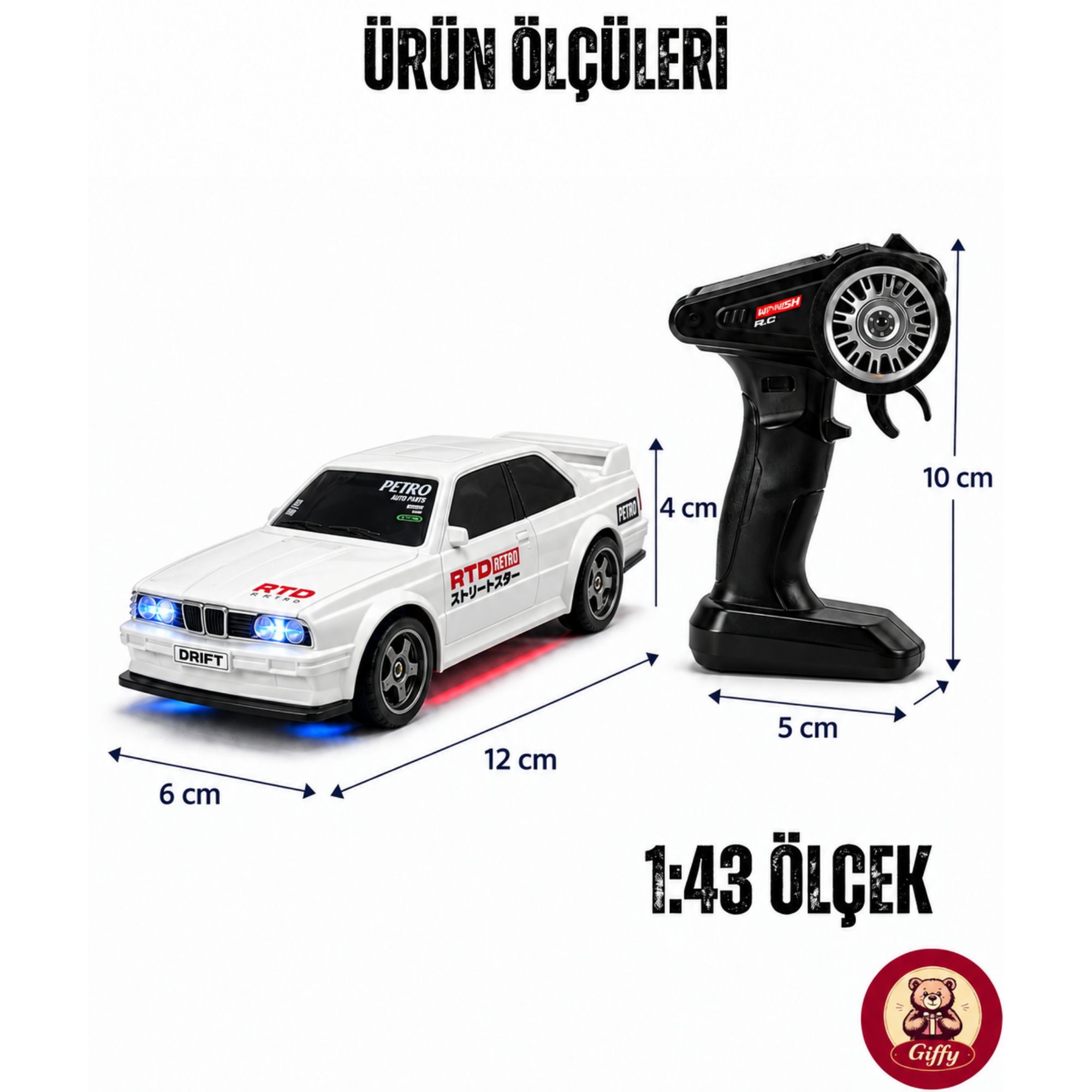 Uzaktan Kumandalı Mini Drift BMW EVO30 Model Araba Dahili Şarjlı Işıklı 4x4 Taşıma Kumandalı Hız Hassasiyetli ve Kademeli ,Kuka ve Drift Tekerleri HEDİYE 1:43 Ölçek (Beyaz)