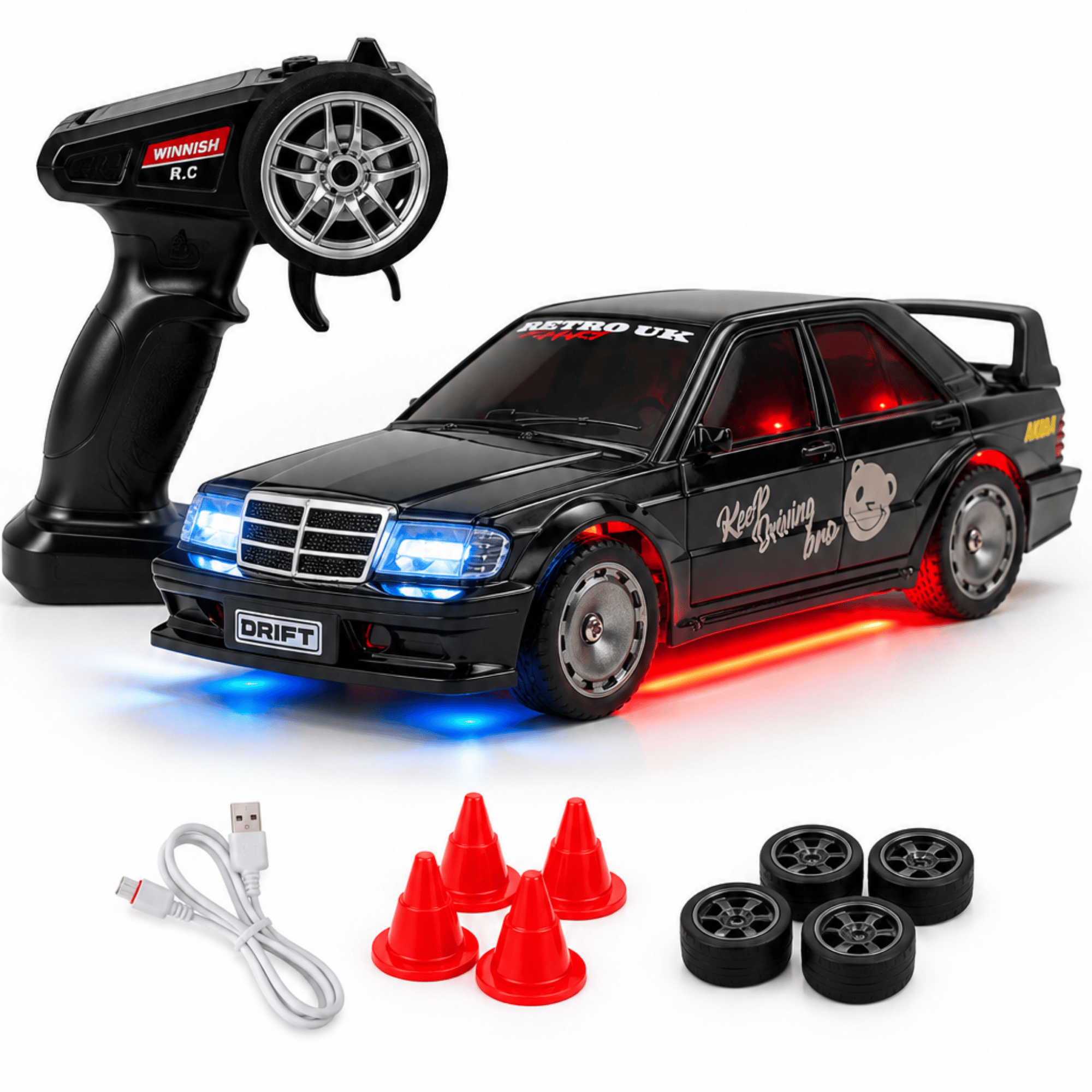 Uzaktan Kumandalı Mini Drift BMW EVO30 Model Araba Dahili Şarjlı Işıklı 4x4 Taşıma Kumandalı Hız Hassasiyetli ve Kademeli ,Kuka ve Drift Tekerleri HEDİYE 1:43 Ölçek (Siyah)