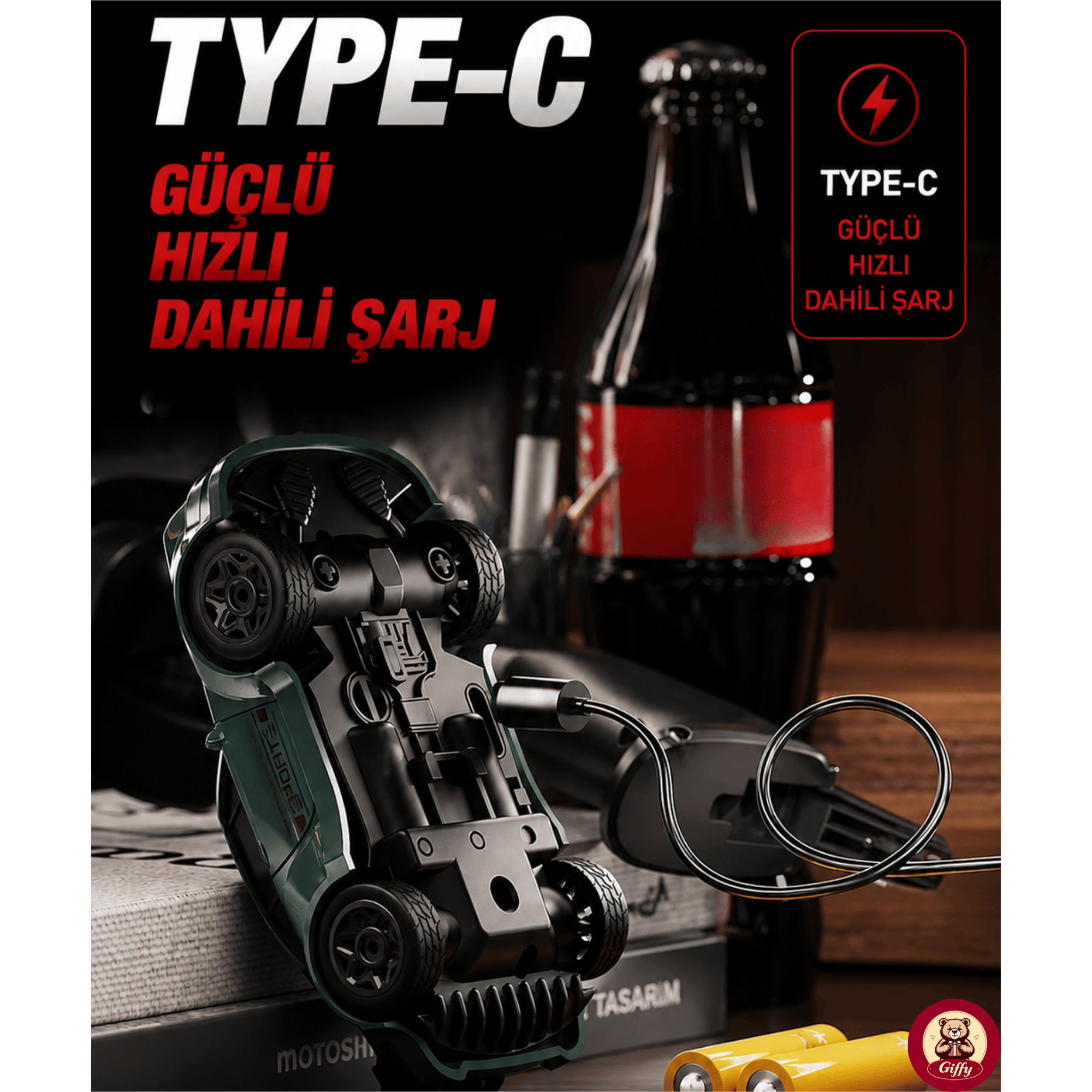 Uzaktan Kumandalı Mini Drift BMW EVO30 Model Araba Dahili Şarjlı Işıklı 4x4 Taşıma Kumandalı Hız Hassasiyetli ve Kademeli ,Kuka ve Drift Tekerleri HEDİYE 1:43 Ölçek (Siyah)