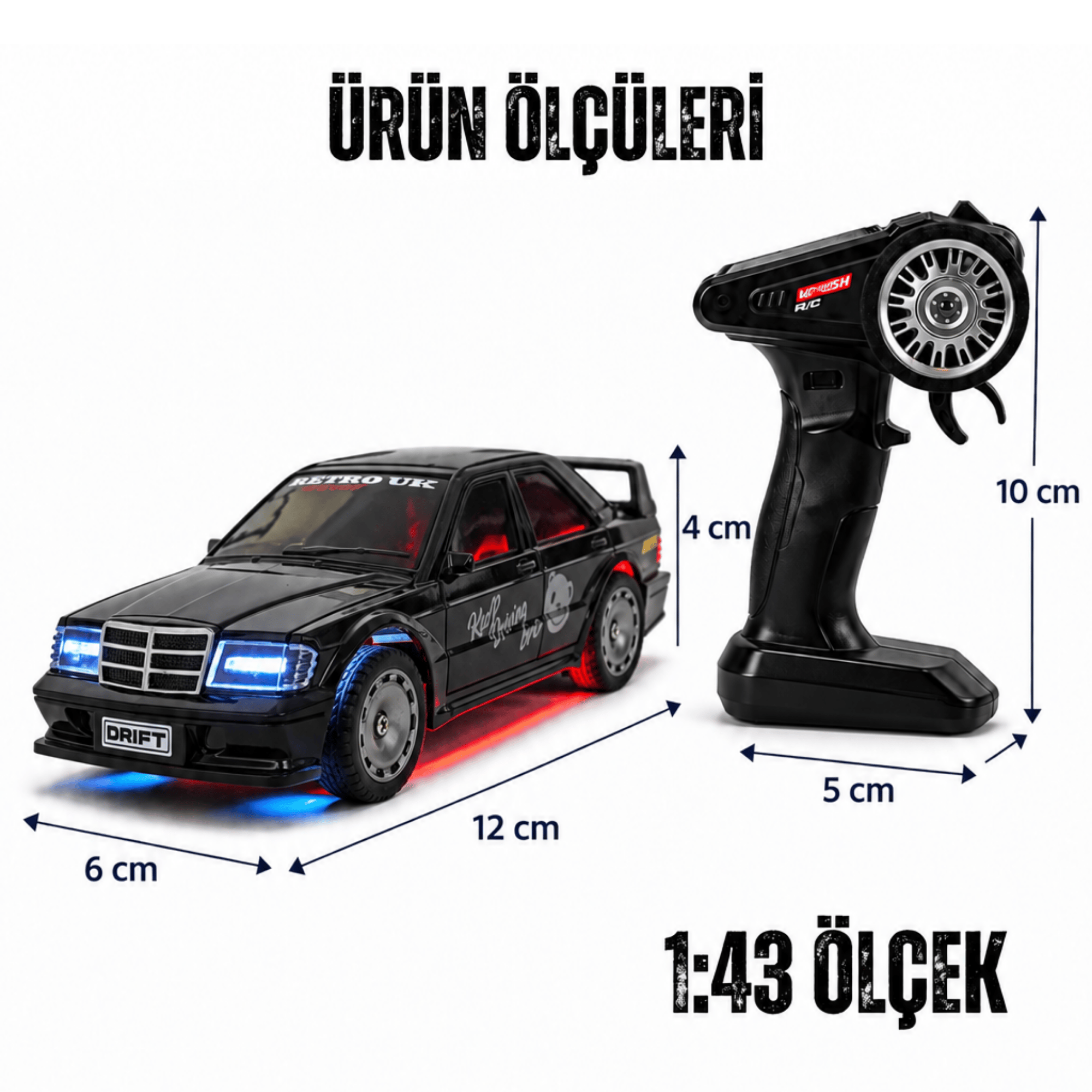 Uzaktan Kumandalı Mini Drift BMW EVO30 Model Araba Dahili Şarjlı Işıklı 4x4 Taşıma Kumandalı Hız Hassasiyetli ve Kademeli ,Kuka ve Drift Tekerleri HEDİYE 1:43 Ölçek (Siyah)