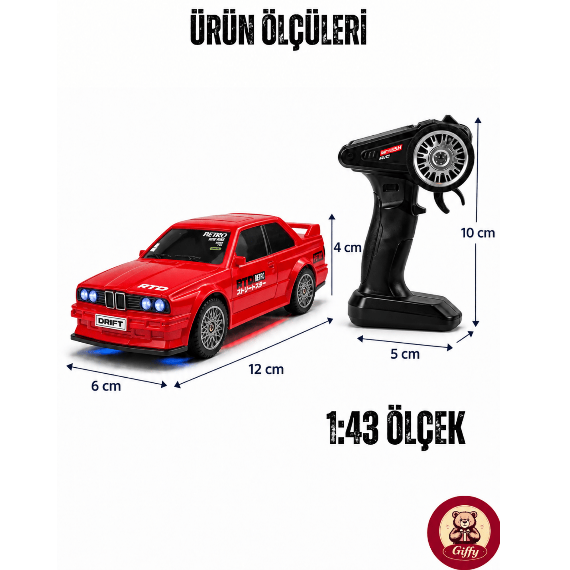 Uzaktan Kumandalı Mini Drift BMW EVO30 Model Araba Dahili Şarjlı Işıklı 4x4 Taşıma Kumandalı Hız Hassasiyetli ve Kademeli ,Kuka ve Drift Tekerleri HEDİYE 1:43 Ölçek (Kırmızı)
