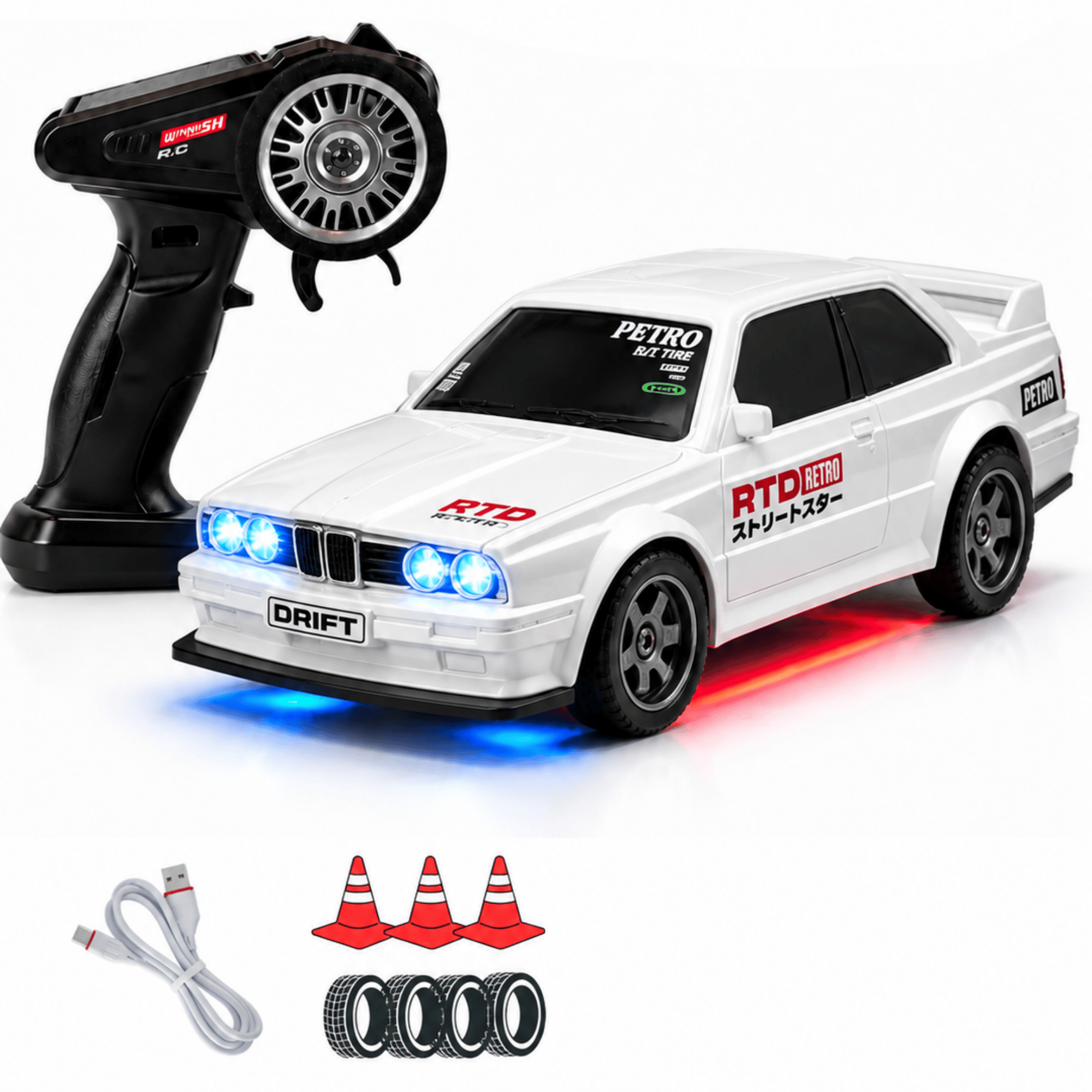 Uzaktan Kumandalı Mini Drift BMW EVO30 Model Araba Dahili Şarjlı Işıklı 4x4 Taşıma Kumandalı Hız Hassasiyetli ve Kademeli ,Kuka ve Drift Tekerleri HEDİYE 1:43 Ölçek (Beyaz)
