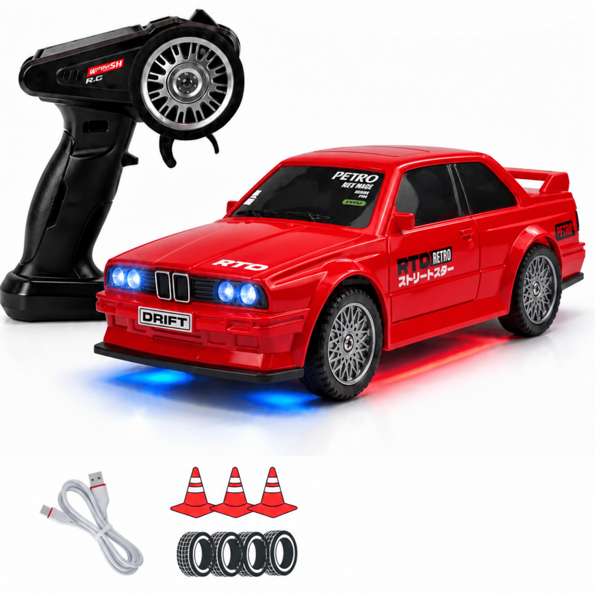 Uzaktan Kumandalı Mini Drift BMW EVO30 Model Araba Dahili Şarjlı Işıklı 4x4 Taşıma Kumandalı Hız Hassasiyetli ve Kademeli ,Kuka ve Drift Tekerleri HEDİYE 1:43 Ölçek (Kırmızı)