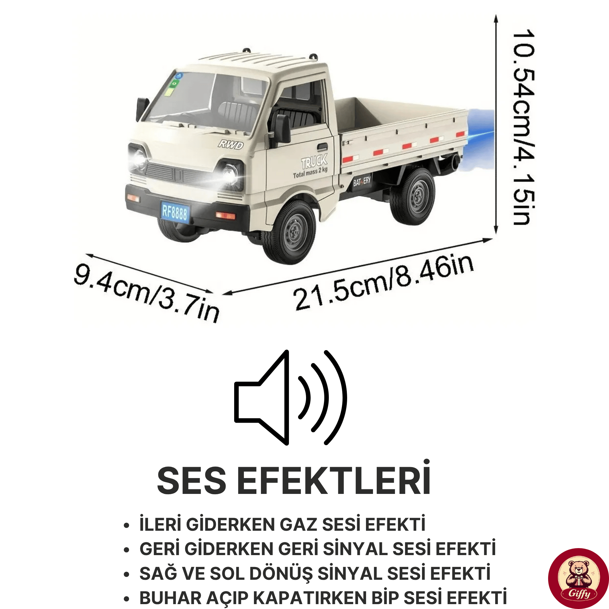 Uzaktan Kumandalı RC Kamyonet ,Yük Taşıma Aracı ,Sesli ,Işıklı ,Şarjlı ,(Pil Hediyeli),2.4 Ghz Araç (Beyaz)