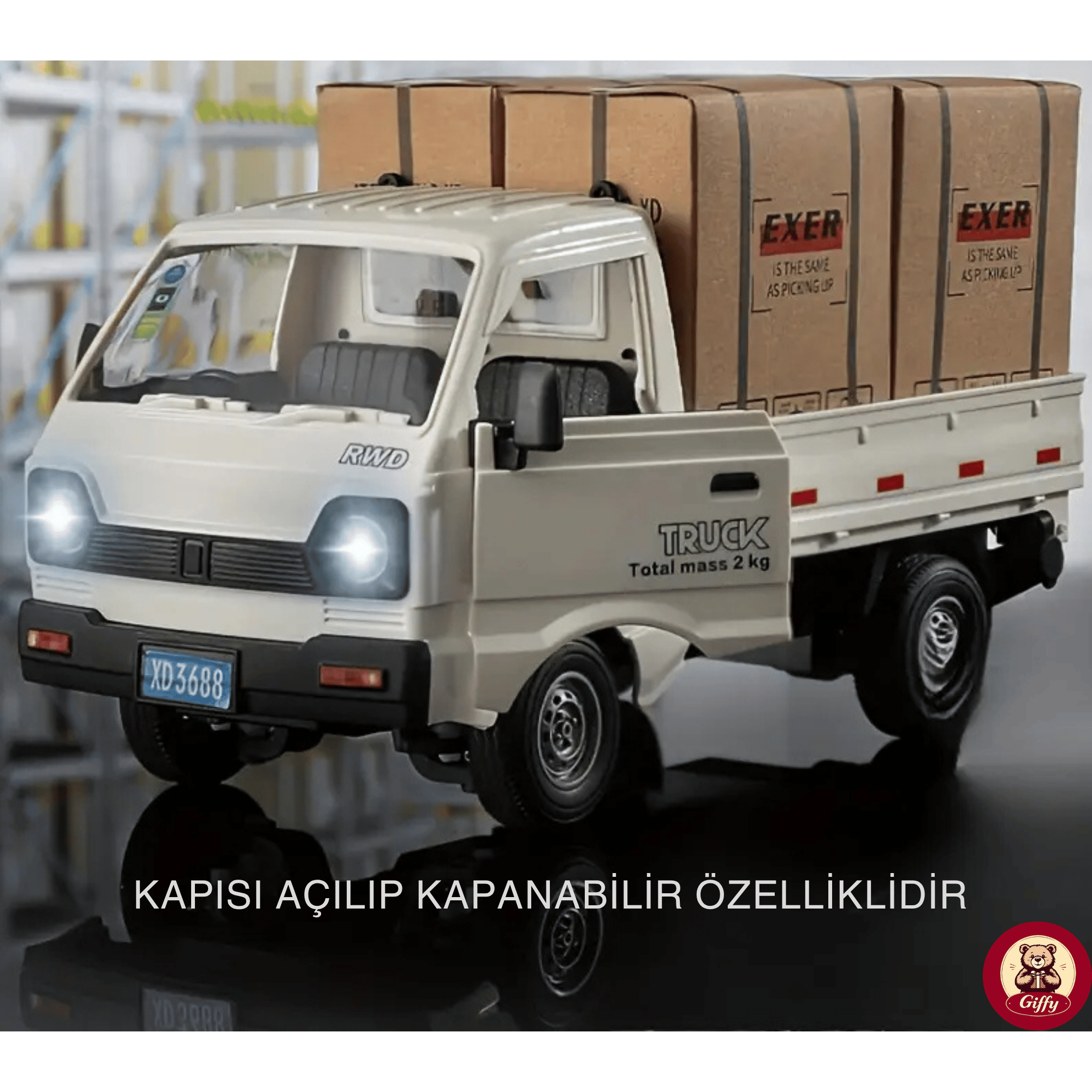 Uzaktan Kumandalı RC Kamyonet ,Yük Taşıma Aracı ,Sesli ,Işıklı ,Şarjlı ,(Pil Hediyeli),2.4 Ghz Araç (Beyaz)