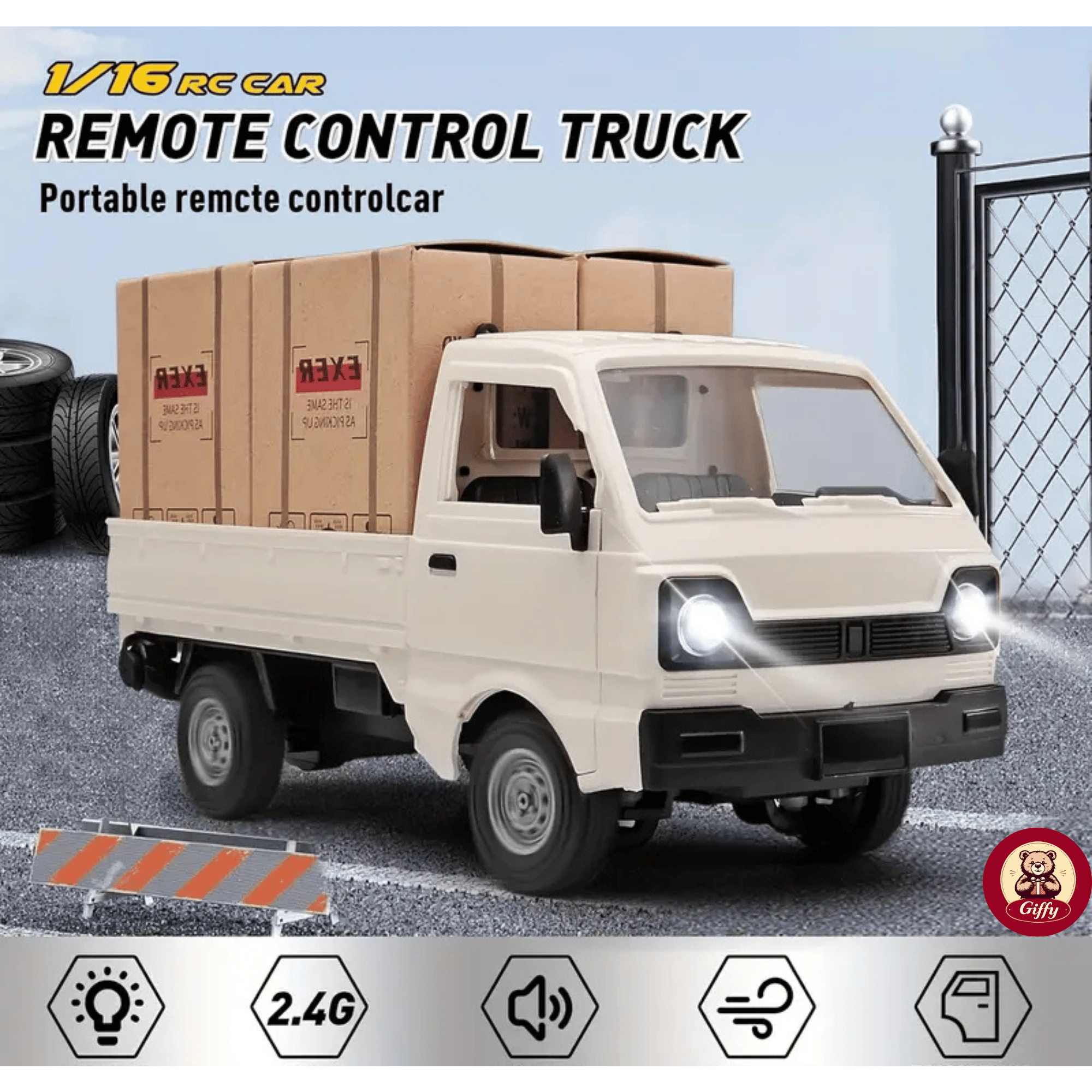 Uzaktan Kumandalı RC Kamyonet ,Yük Taşıma Aracı ,Sesli ,Işıklı ,Şarjlı ,(Pil Hediyeli),2.4 Ghz Araç (Beyaz)