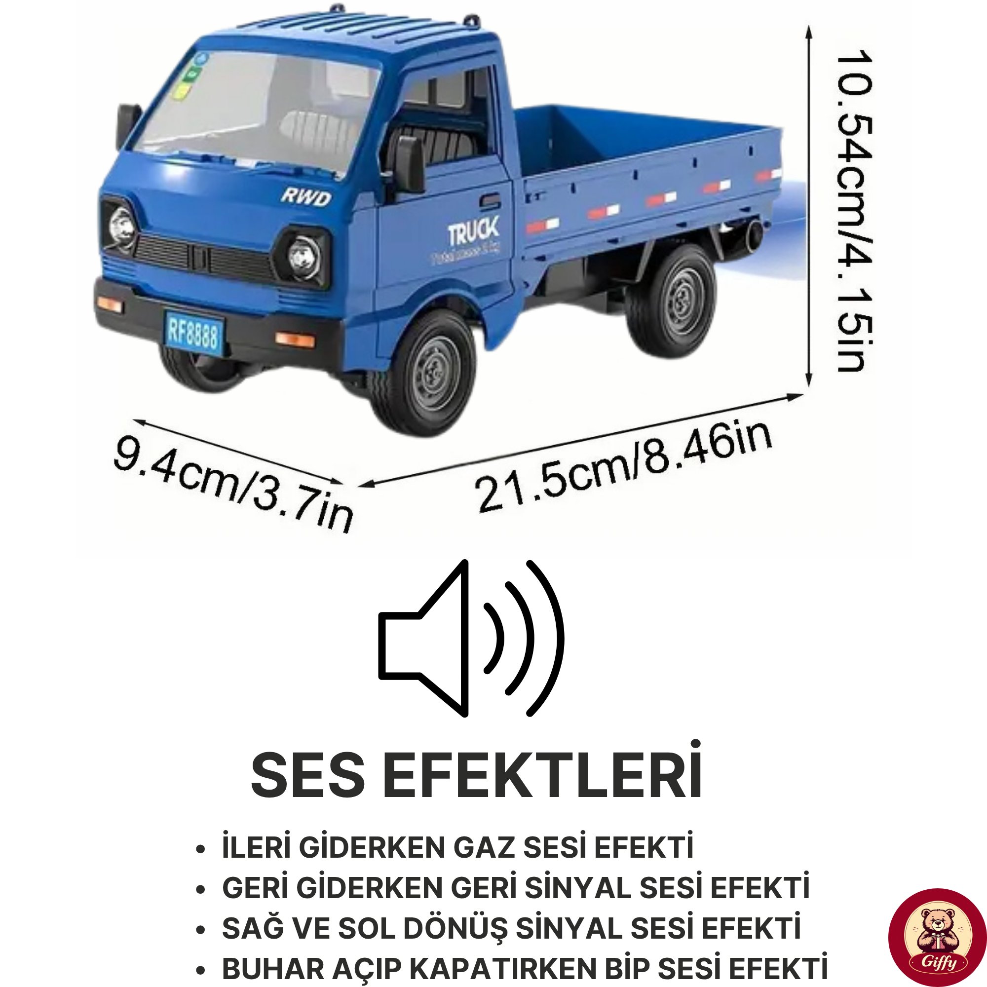 Uzaktan Kumandalı RC Kamyonet ,Yük Taşıma Aracı ,Sesli ,Işıklı ,Şarjlı ,(Pil Hediyeli),2.4 Ghz Araç (Mavi)