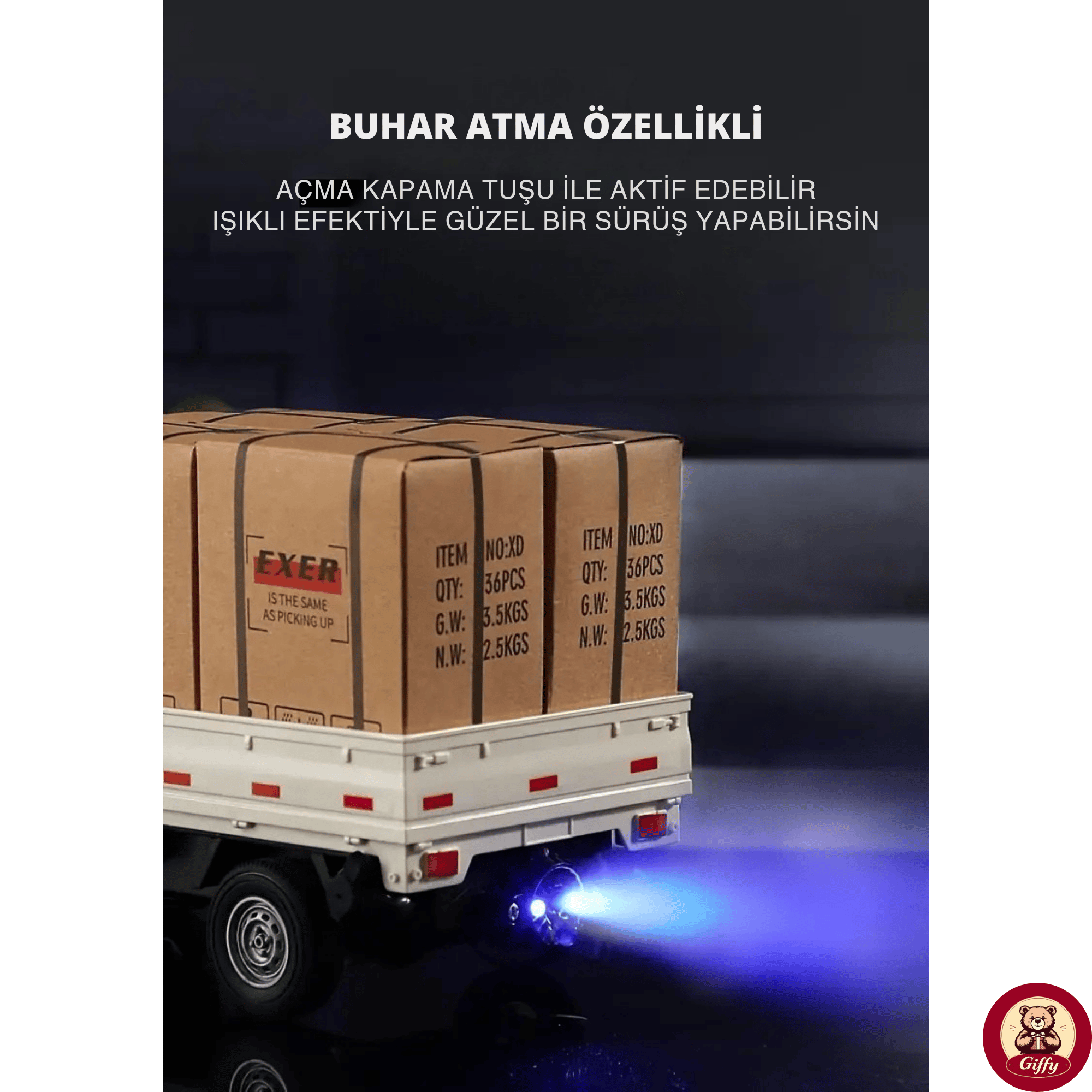 Uzaktan Kumandalı RC Kamyonet ,Yük Taşıma Aracı ,Sesli ,Işıklı ,Şarjlı ,(Pil Hediyeli),2.4 Ghz Araç (Beyaz)