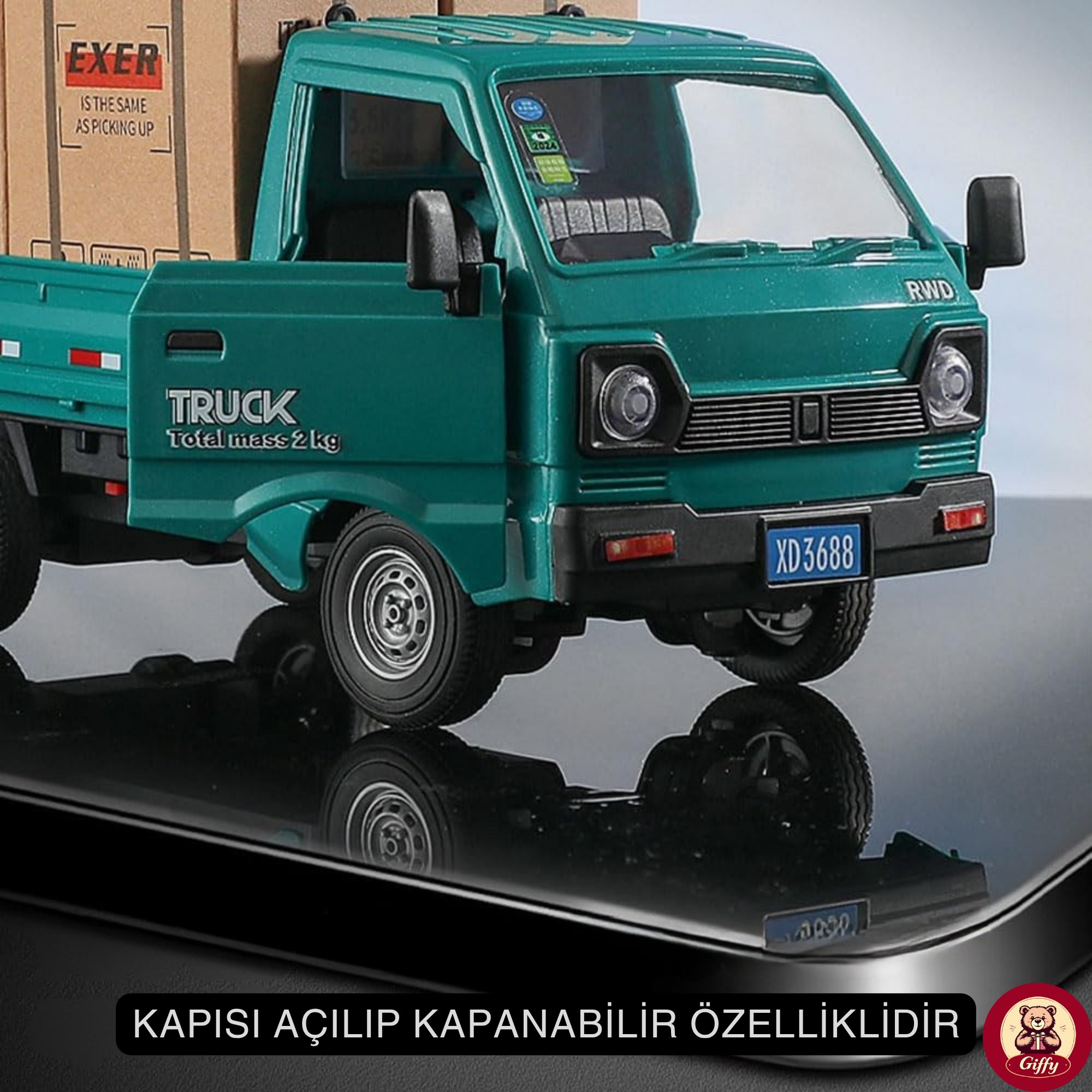 Uzaktan Kumandalı RC Kamyonet ,Yük Taşıma Aracı ,Sesli ,Işıklı ,Şarjlı ,(Pil Hediyeli),2.4 Ghz Araç (Yeşil)