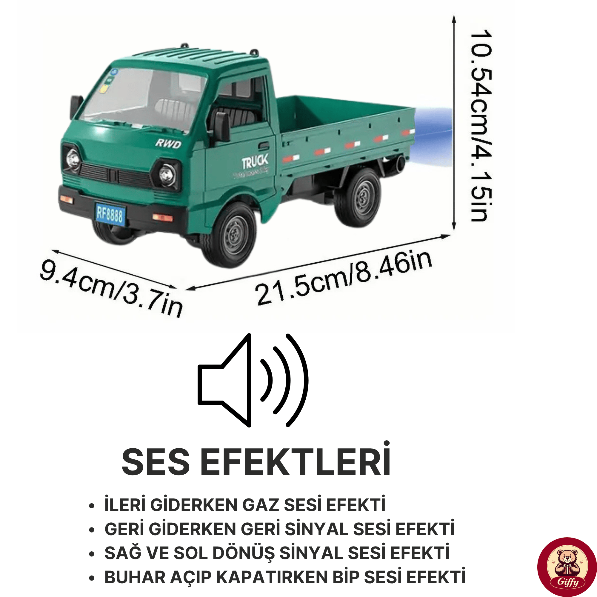 Uzaktan Kumandalı RC Kamyonet ,Yük Taşıma Aracı ,Sesli ,Işıklı ,Şarjlı ,(Pil Hediyeli),2.4 Ghz Araç (Yeşil)