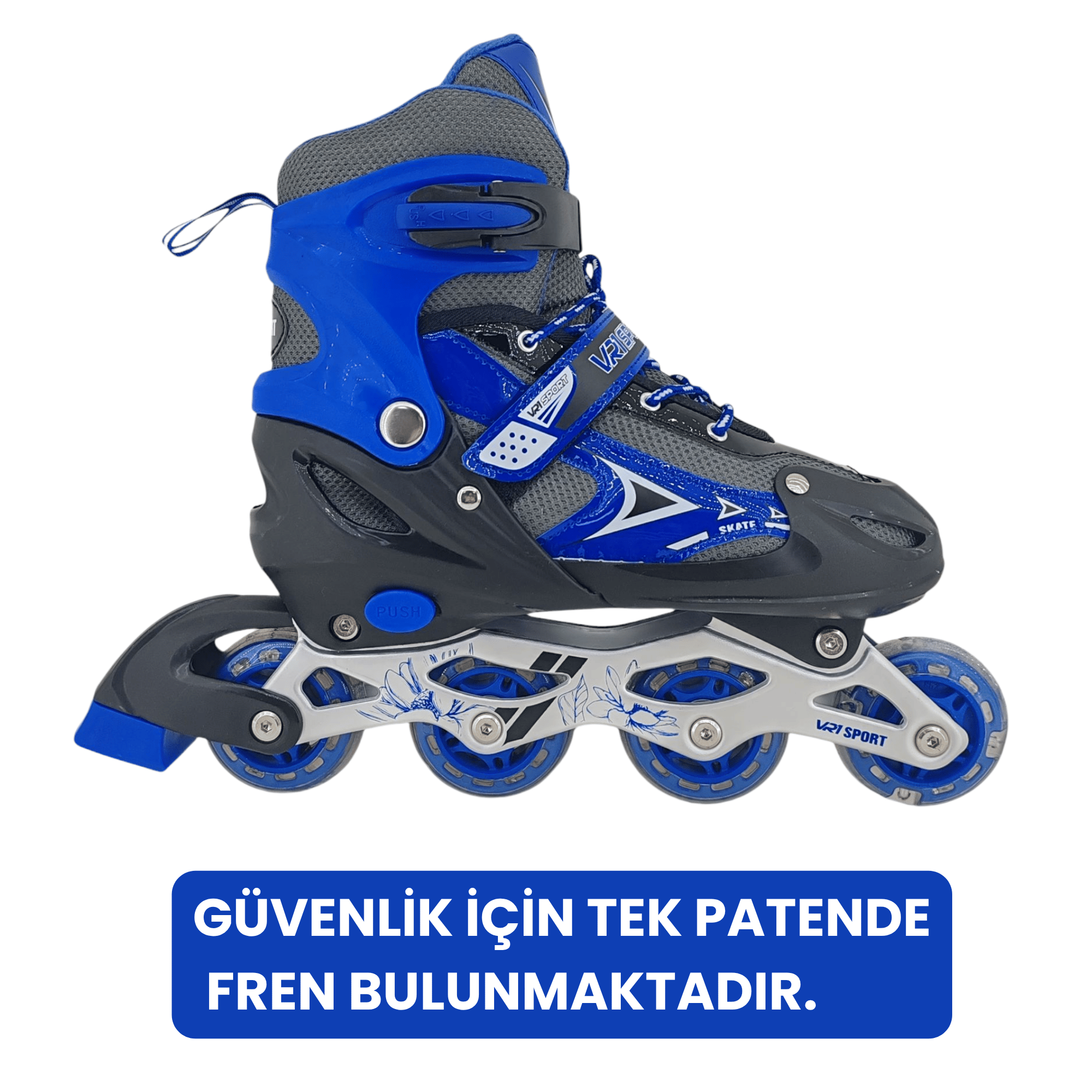 VR1 - Metal 2+2 Işıklı 3in1 Ayarlanabilir Çocuk Pateni 2+1+1 / 2+2 Silikon Tekerli Uç Korumalı (Mavi)