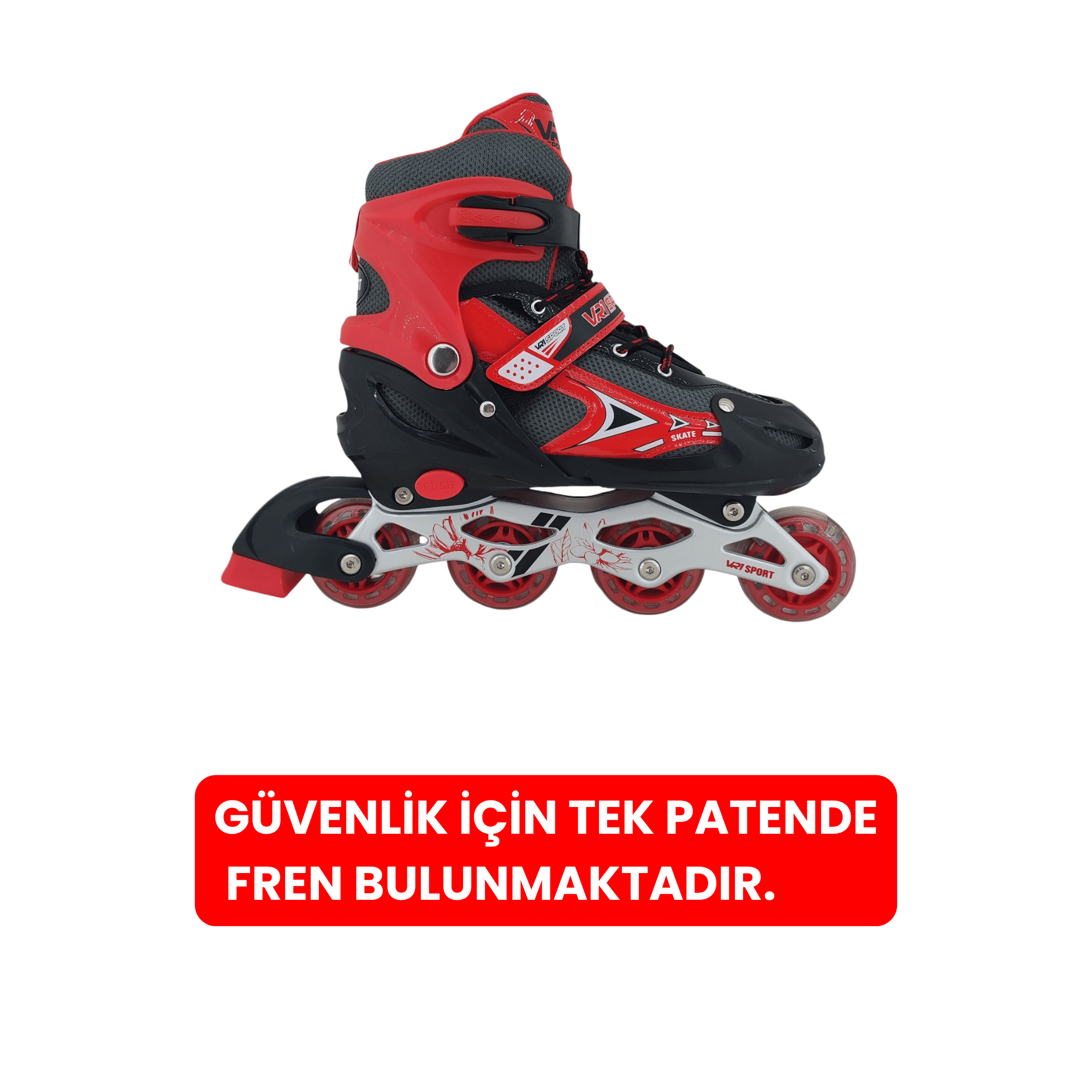 VR1 - Metal 2+2 Işıklı 3in1 Ayarlanabilir Çocuk Pateni 2+1+1 / 2+2 Silikon Tekerli Uç Korumalı (Kırmızı)