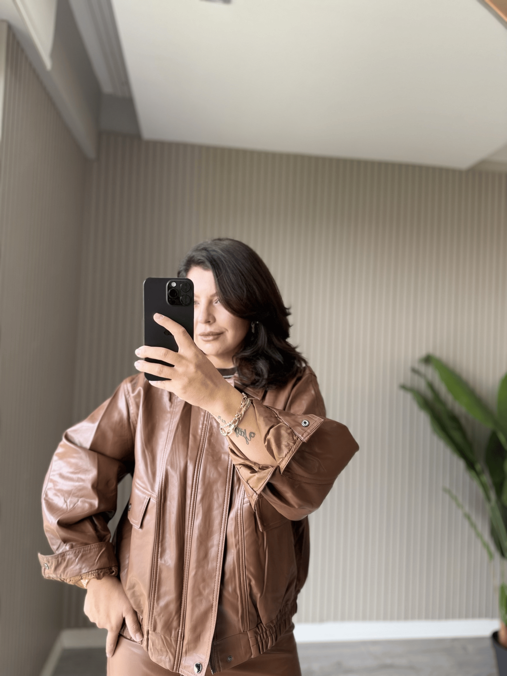 Taba Renk Deri Ceket