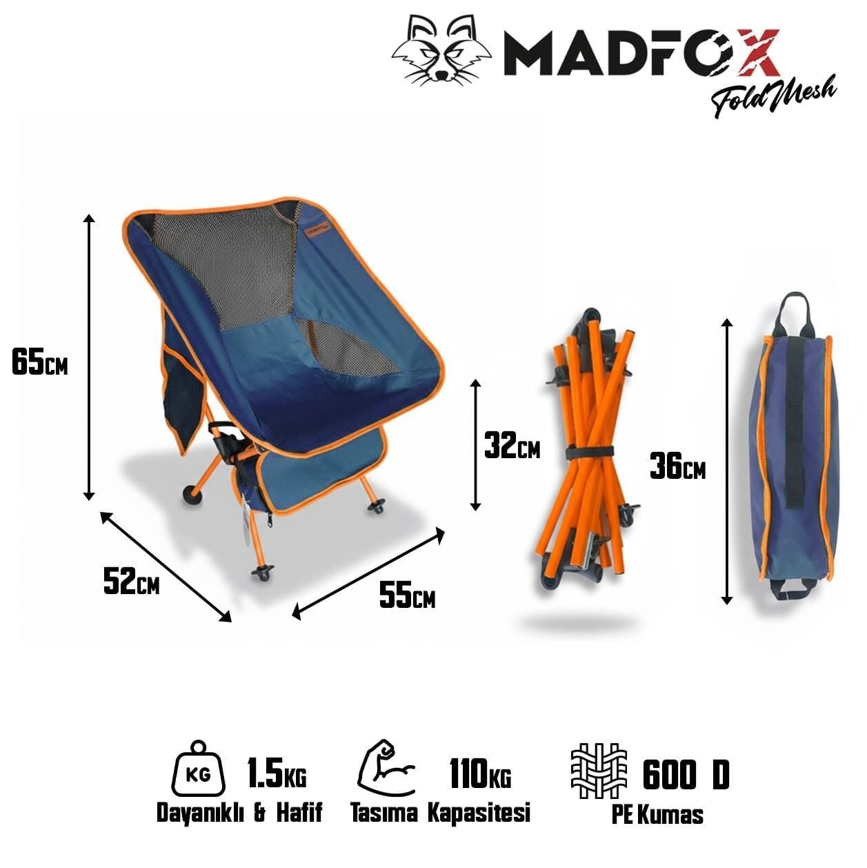 FoldMesh Mini Kompakt Katlanır Sandalye Navy Spark